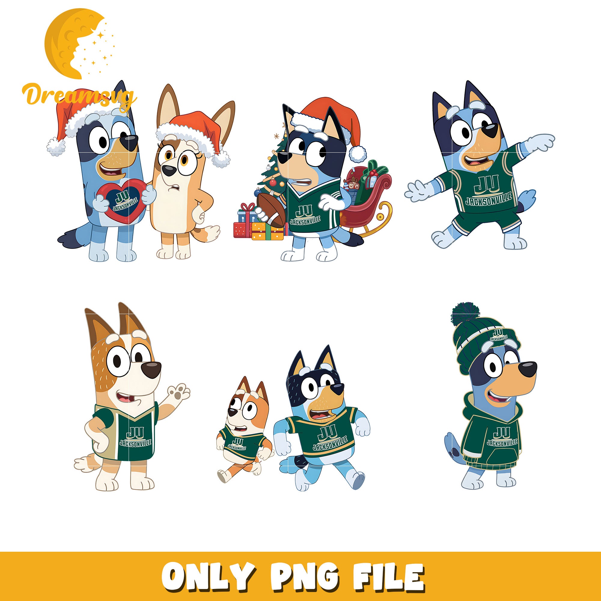 Bluey Bingo logo ncaa bundle png, Jacksonville Dolphins png