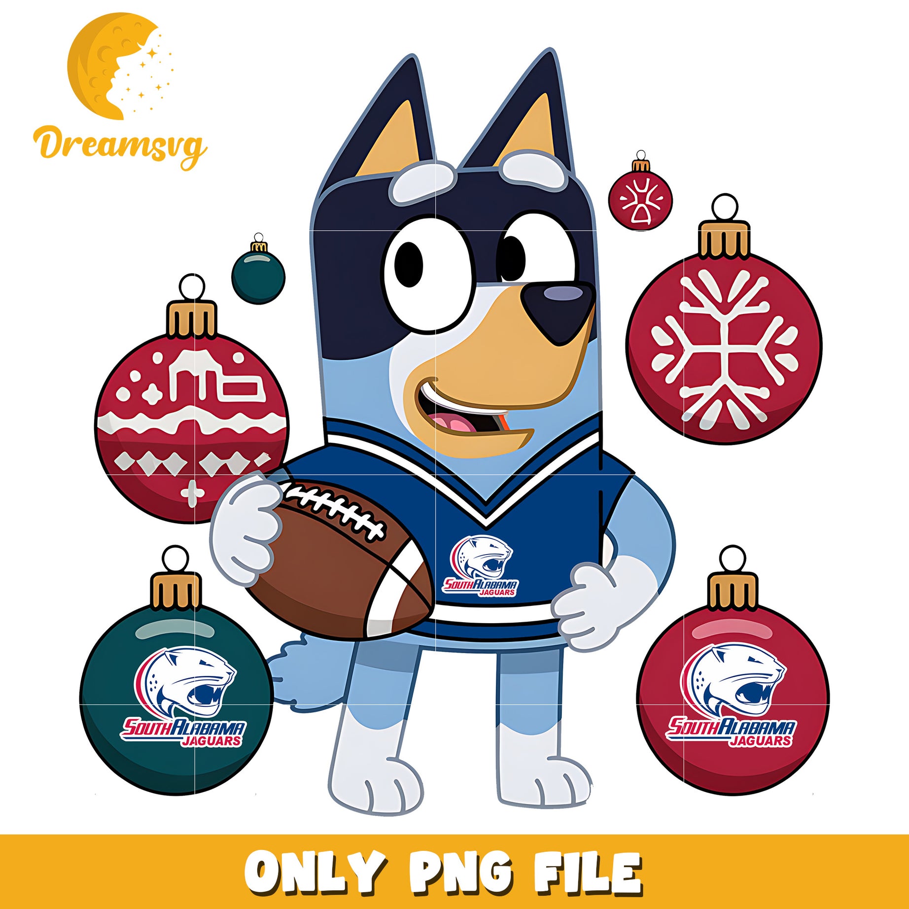 Bluey Jaguars christmas bauble png, South Alabama Jaguars png