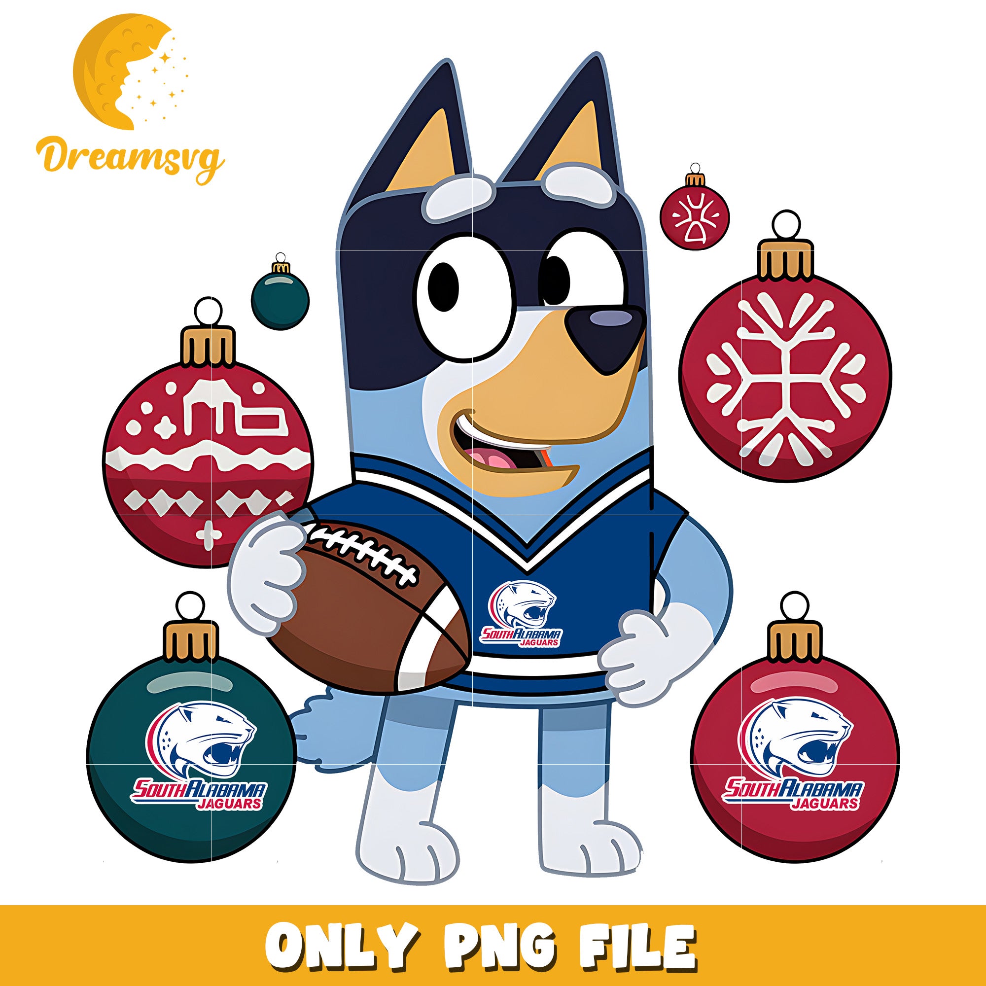 Bluey Jaguars christmas bauble png, South Alabama Jaguars png