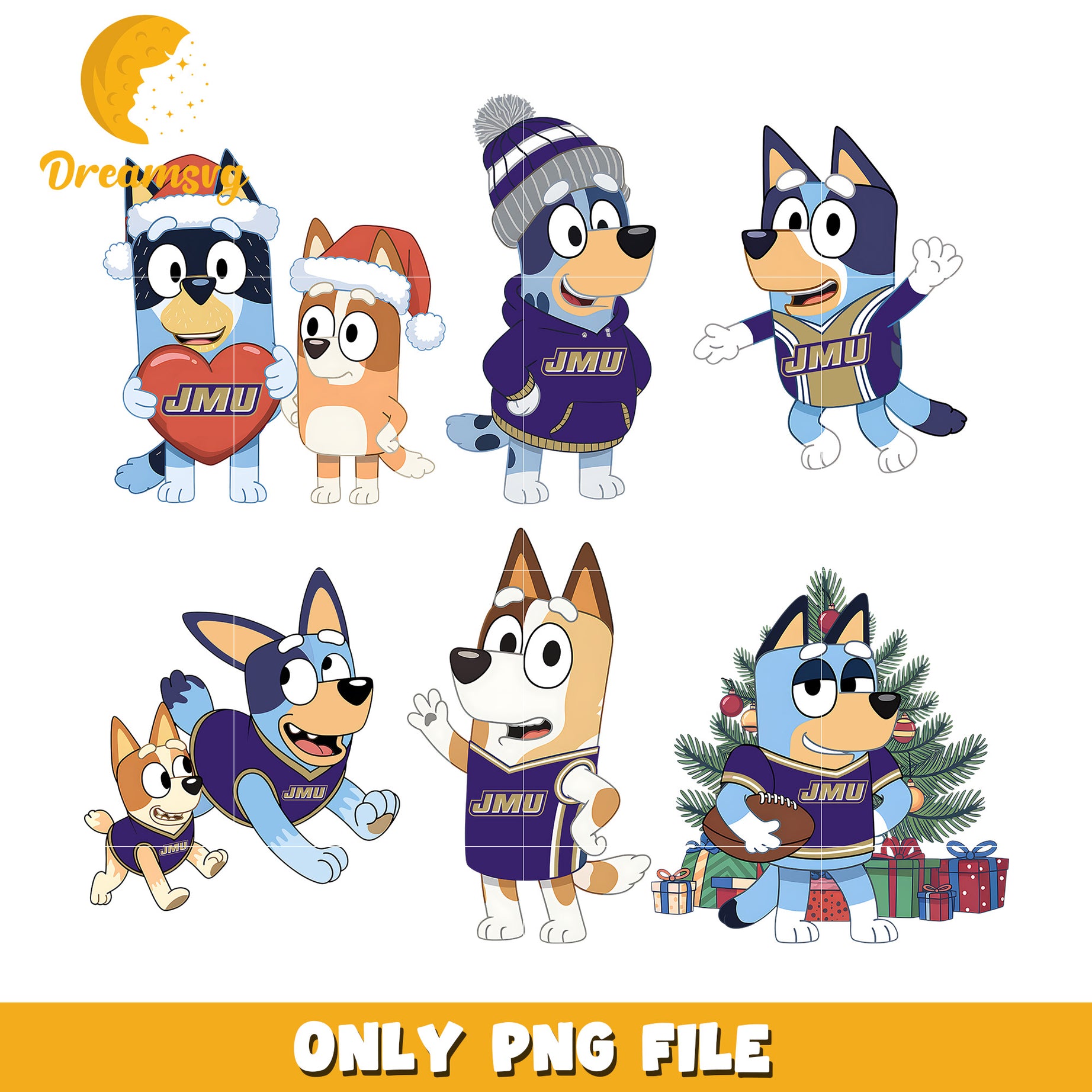 Bluey Bingo cartoon bundle png, James Madison Dukes png, ncaa png