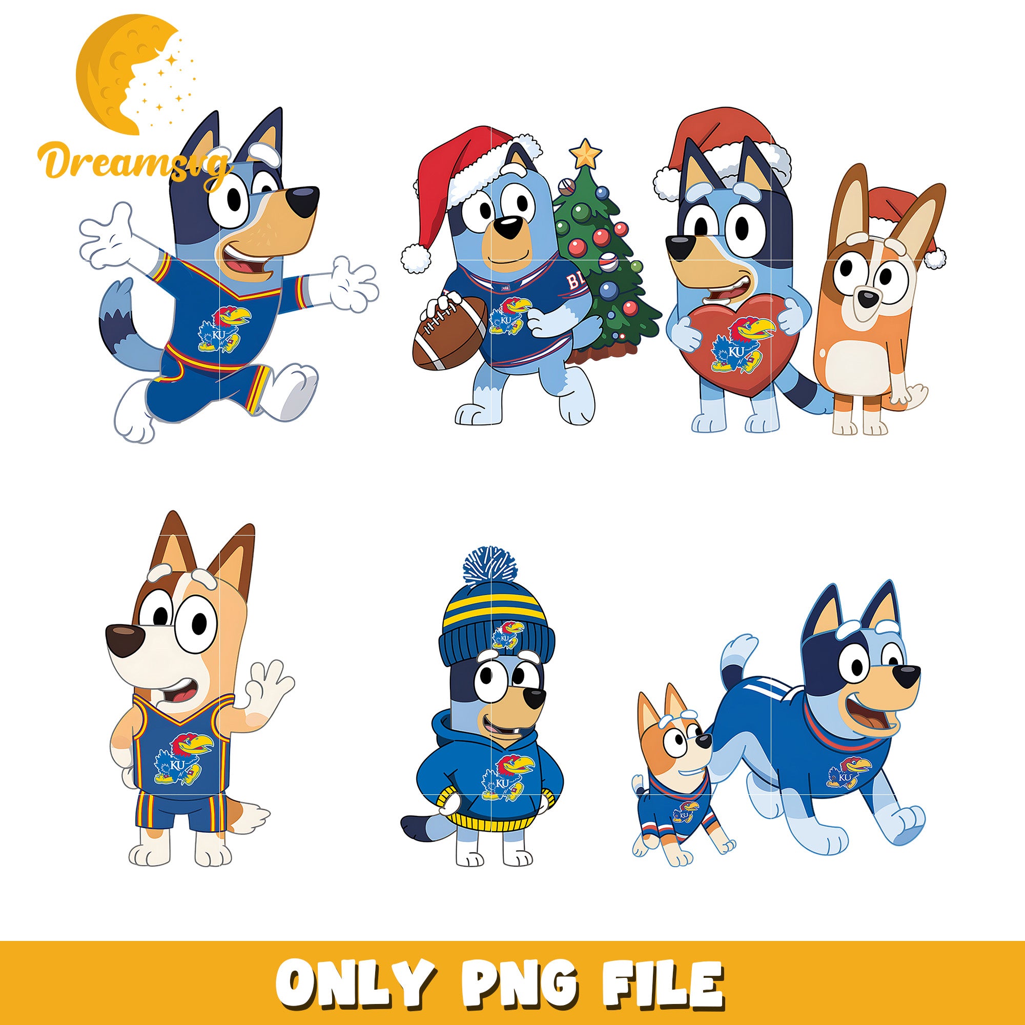 Bluey Bingo cartoon character bundle png, Kansas Jayhawks png