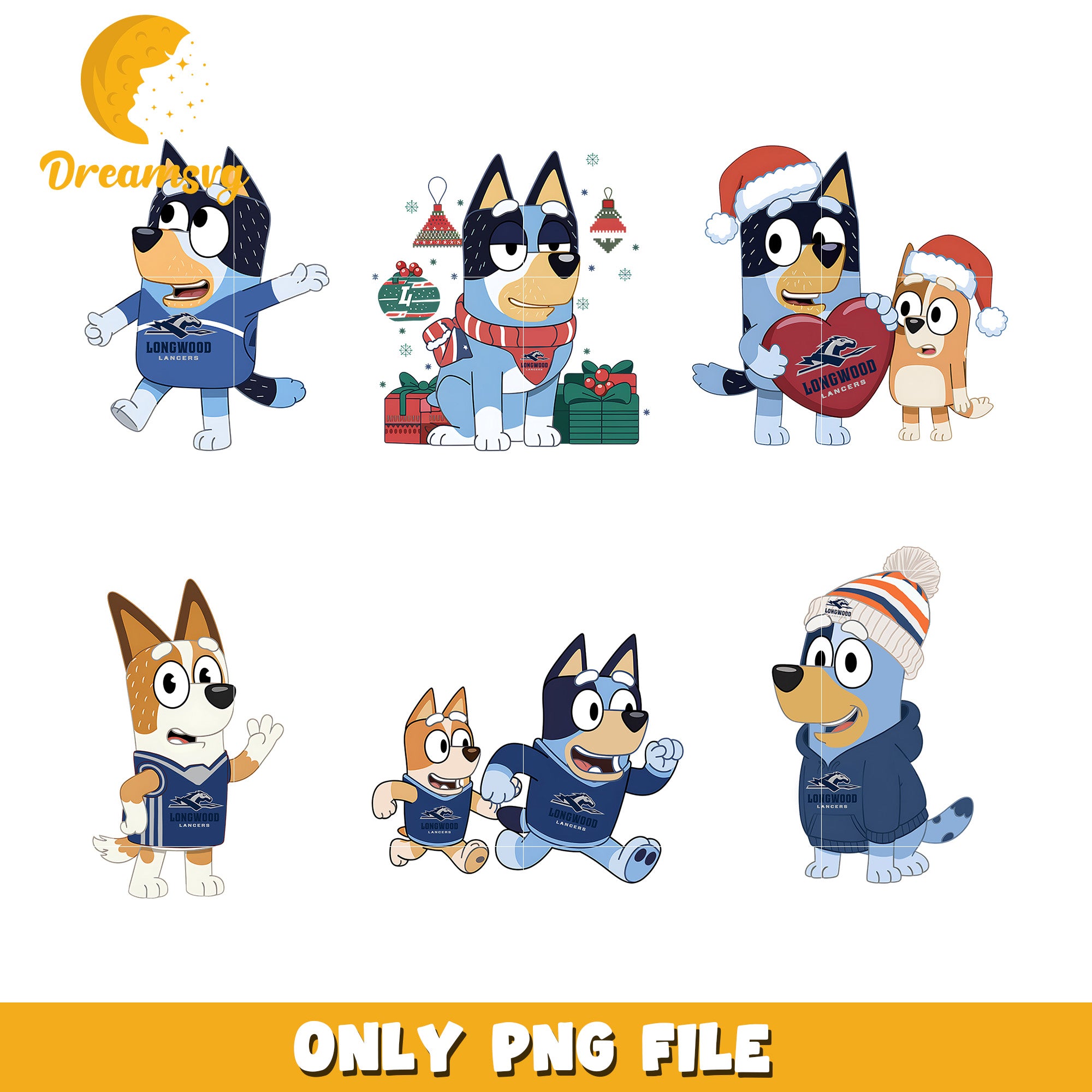 Bluey on christmas ncaa bundle png, Longwood Lancers png