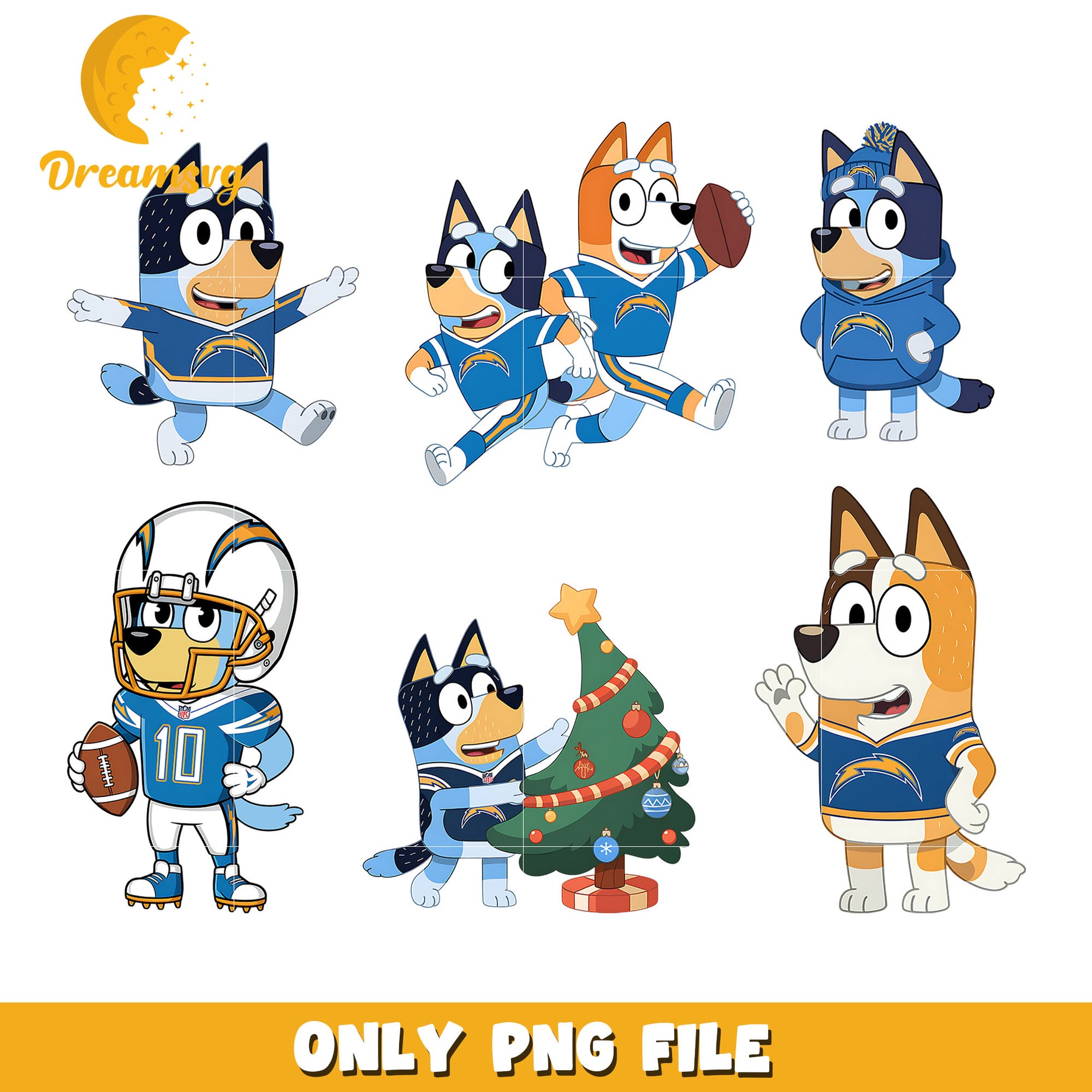 Bluey and Bingo nfl bundle png, Los Angeles Chargers png, nfl png