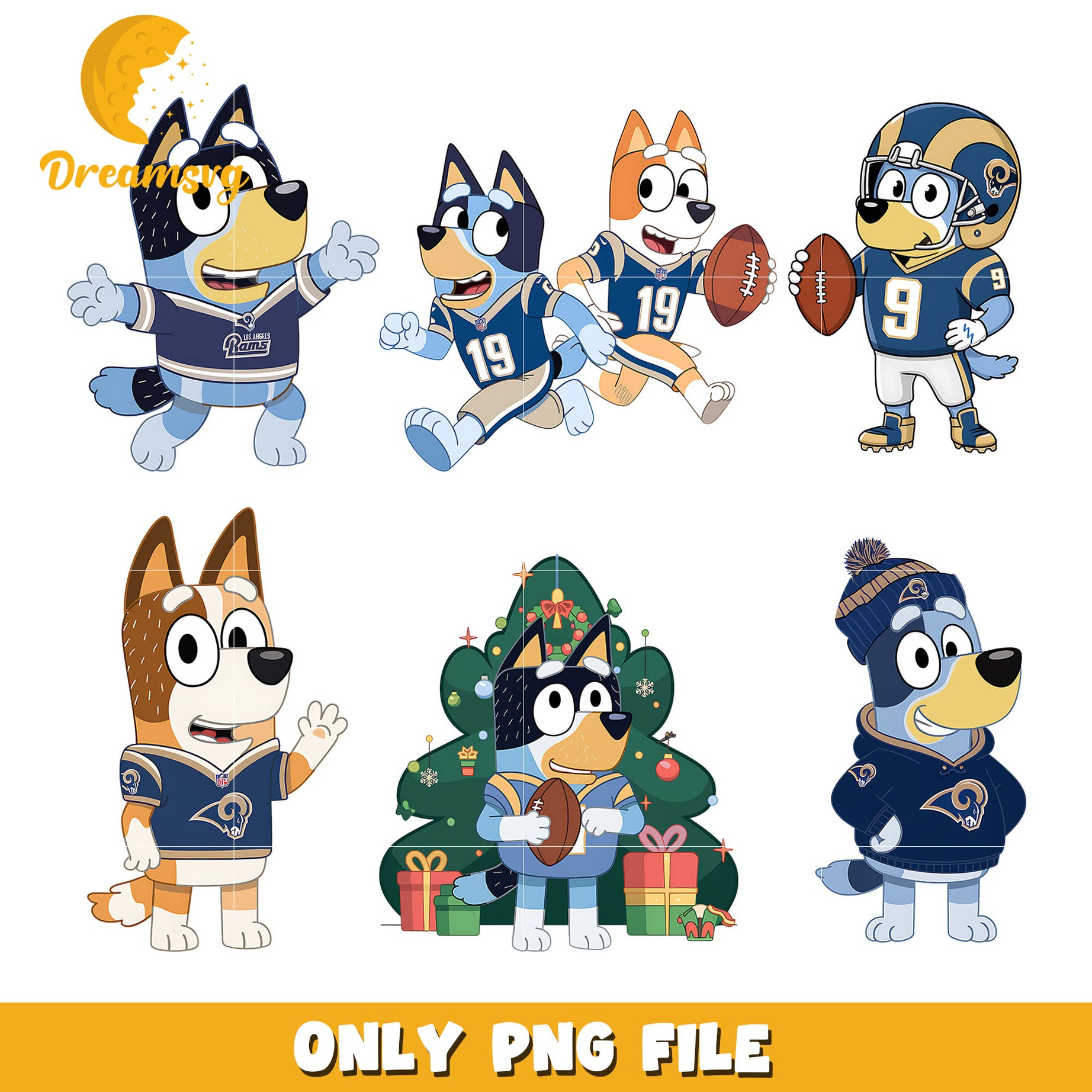 Bluey on christmas bundle png, Los Angeles Rams png, nfl png