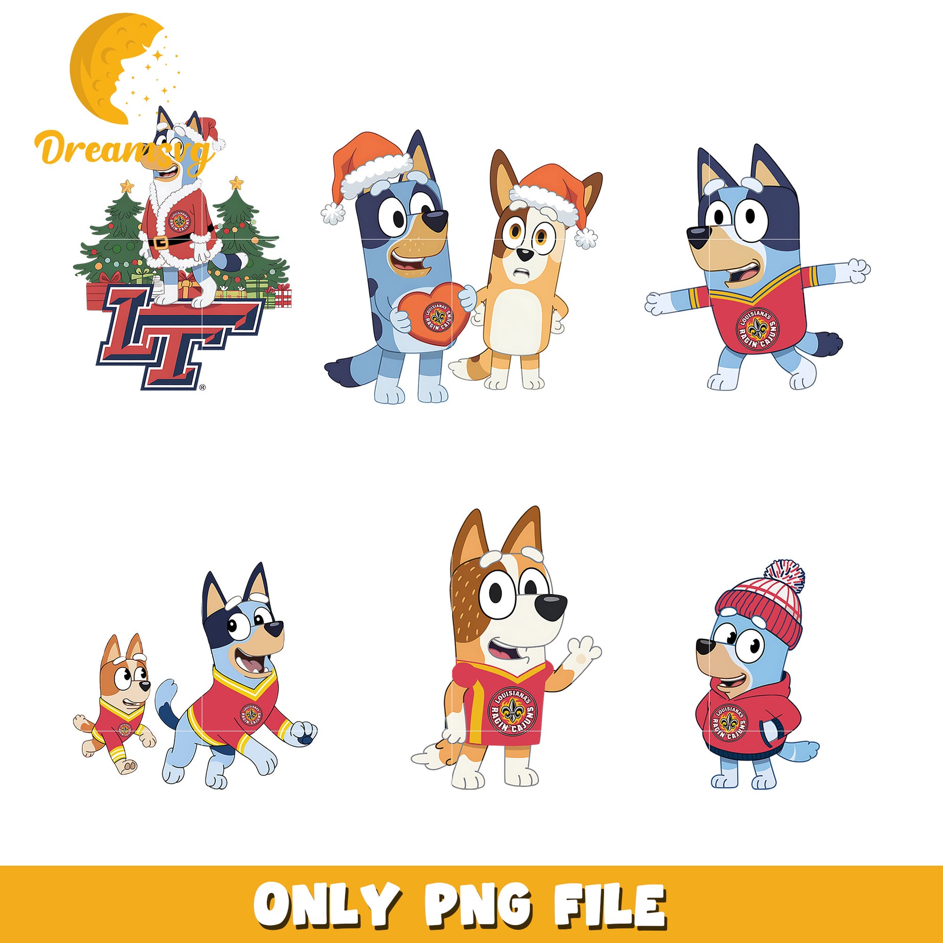 Bluey characters bundle png, Louisiana Tech Bulldogs png, ncaa png