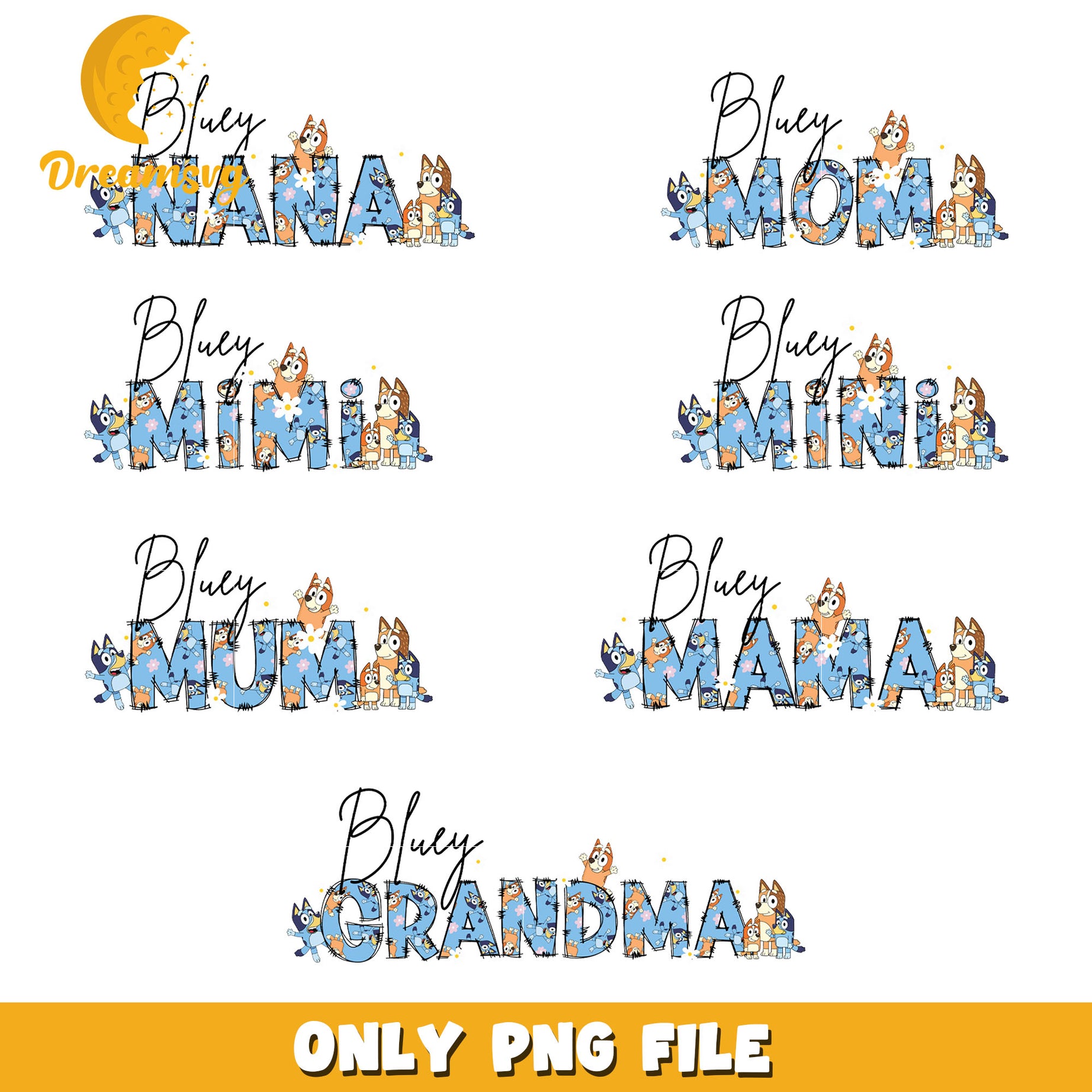 Bluey family font bundle png, Bluey characters png, cartoon png