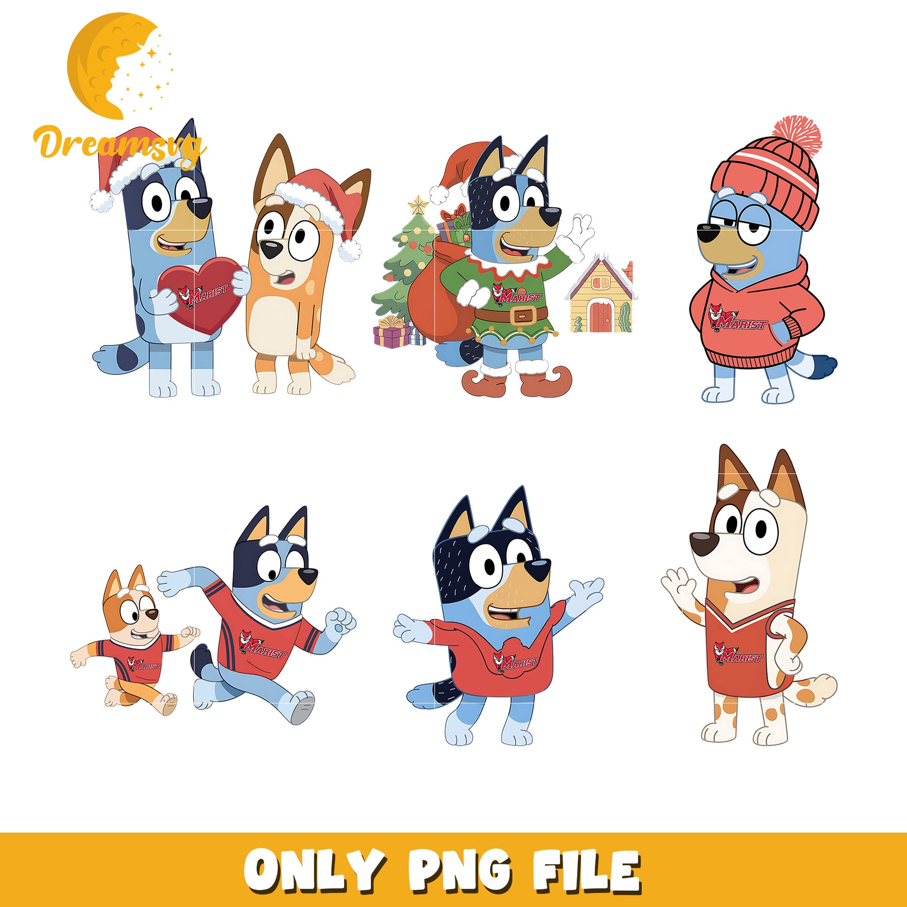 Bluey and bingo on christmas bundle png, Marist Red png, ncaa png