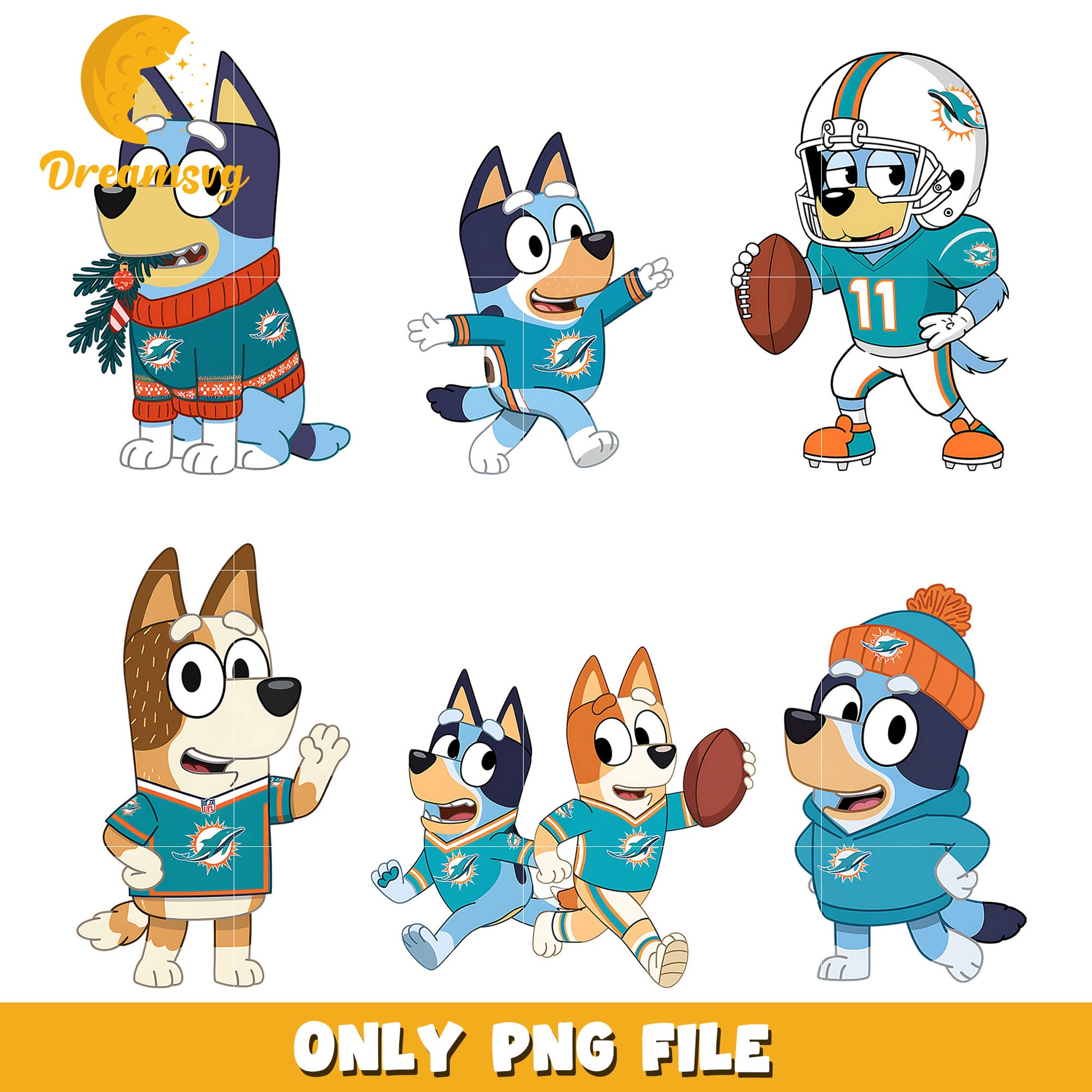 Bluey on winter bundle png, Miami Dolphins png, nfl png