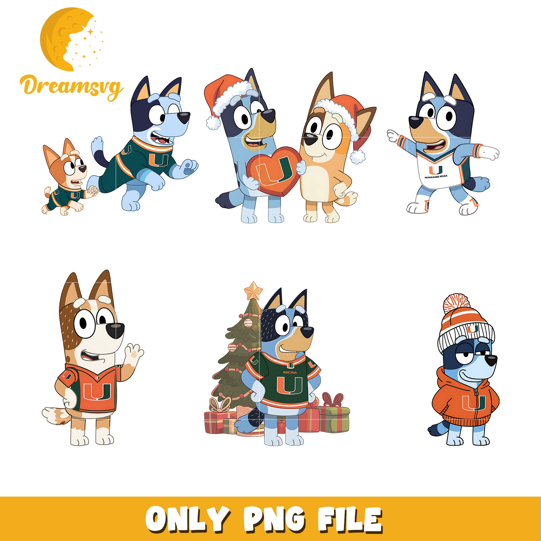 Bingo Bluey characters bundle png, Miami Hurricanes png, ncaa png