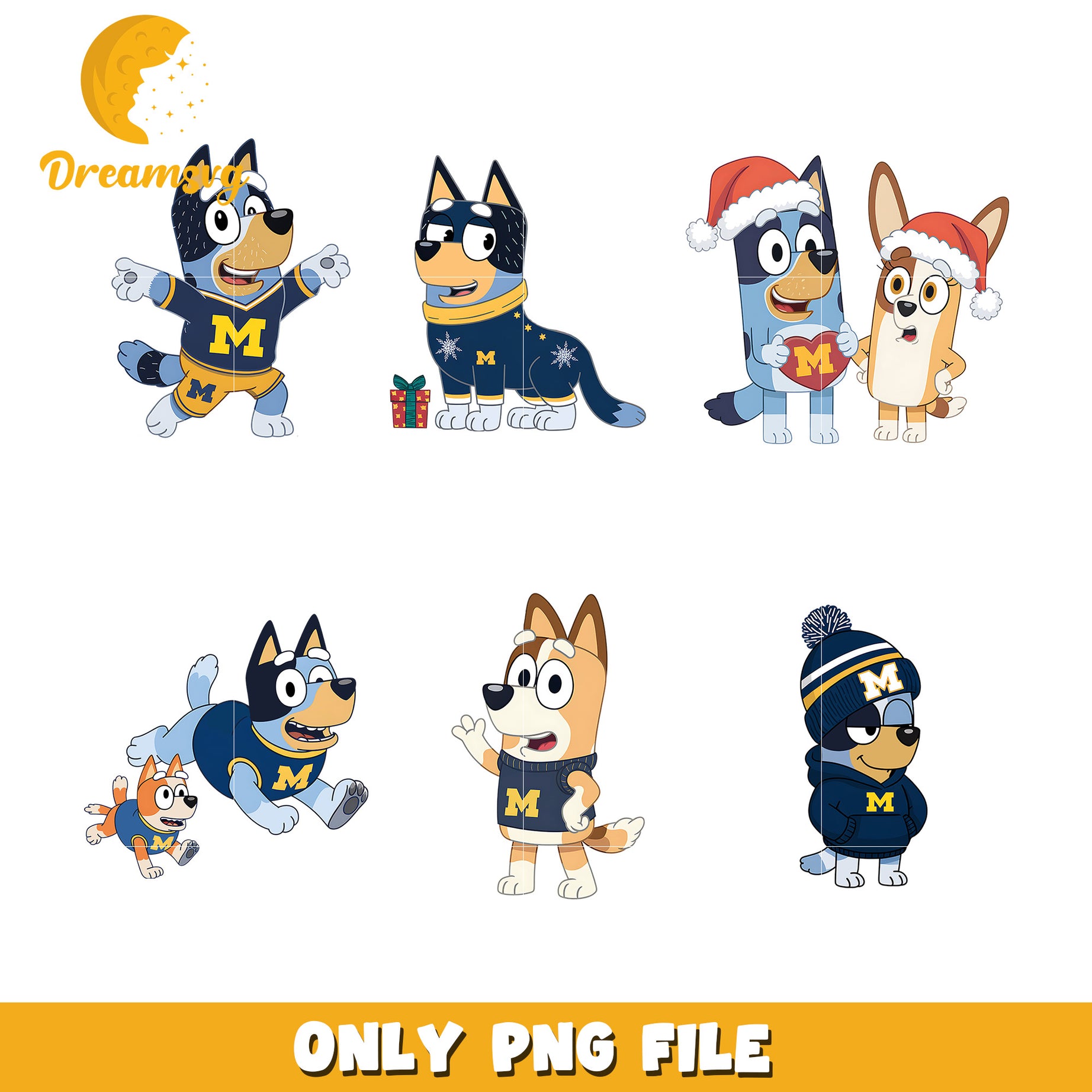 Bingo Bluey cartoon bundle png, Michigan Wolverines png, ncaa png