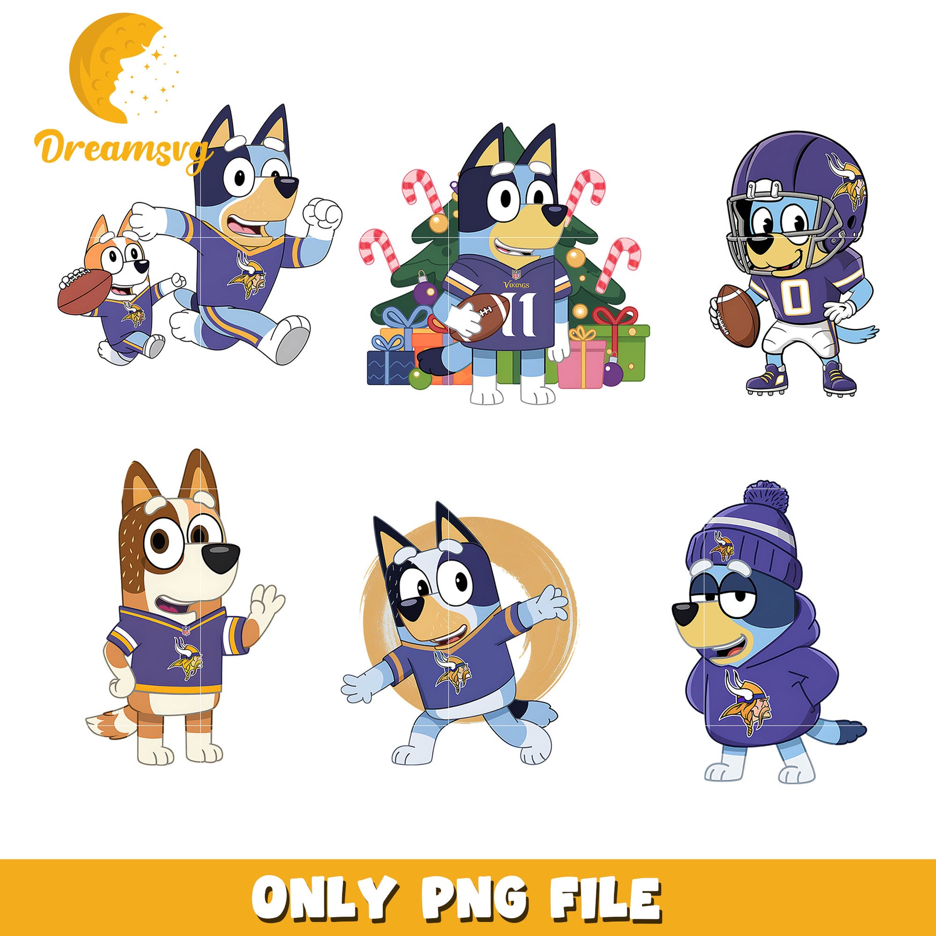 Bluey cartoon character bundle png, Minnesota Vikings png, nfl png