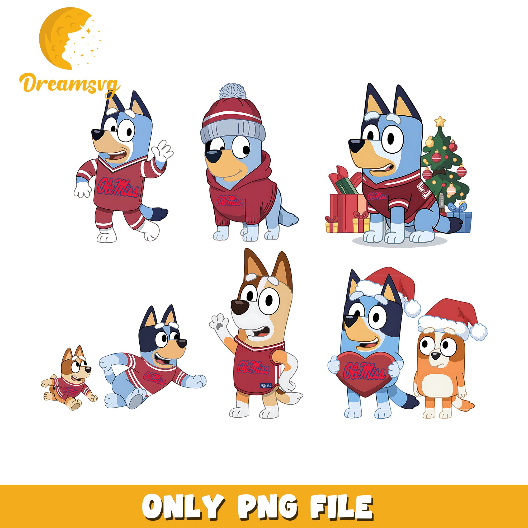 Bluey character ncaa fan bundle png, Mississippi Rebels png