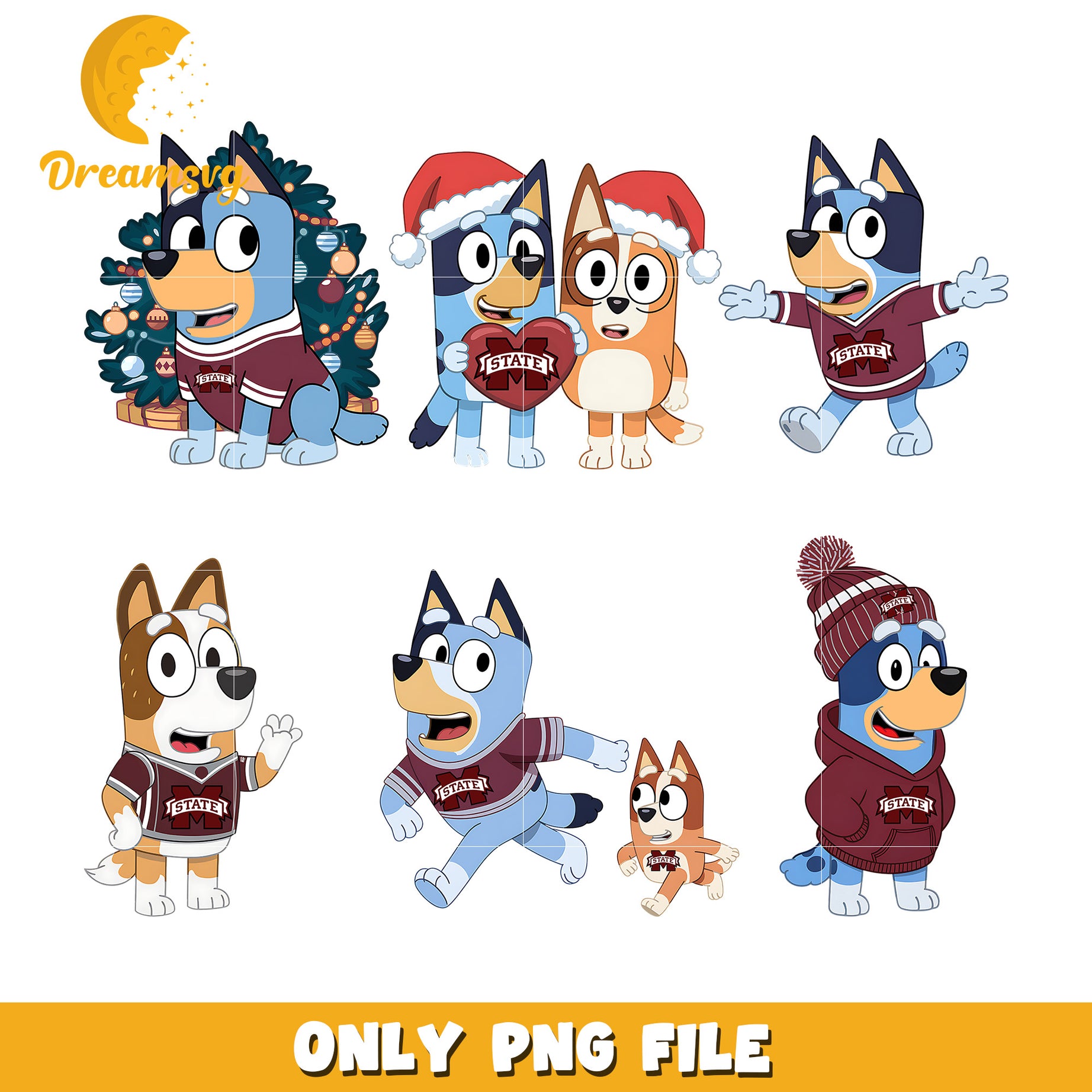 Bluey cartoon fan bundle png, Mississippi State Bulldogs png