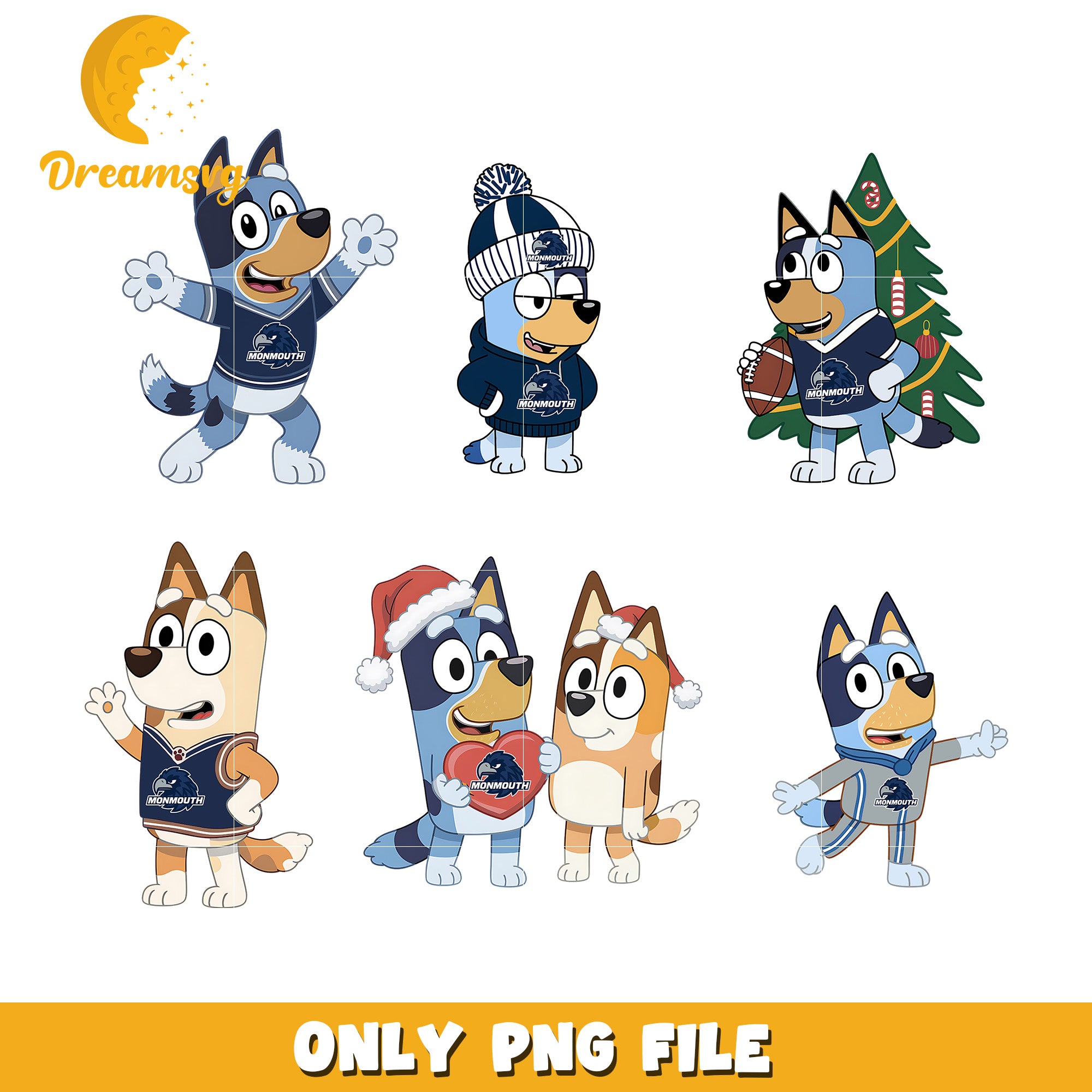 Bluey and Bingo ncaa bundle png, Monmouth Hawks png, ncaa png
