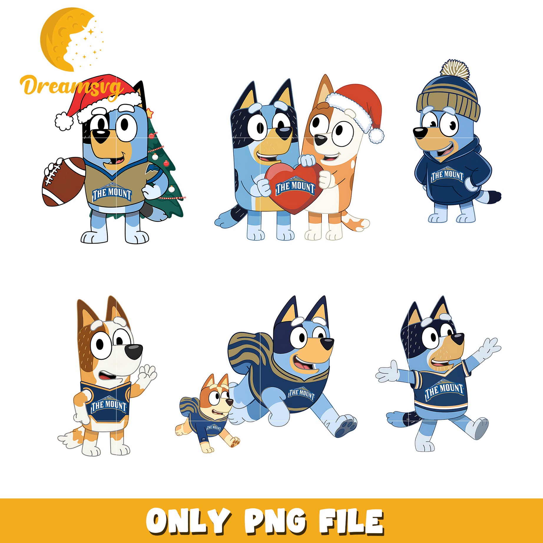 Bluey Bingo ncaa logo design christmas bundle png, Mount St png