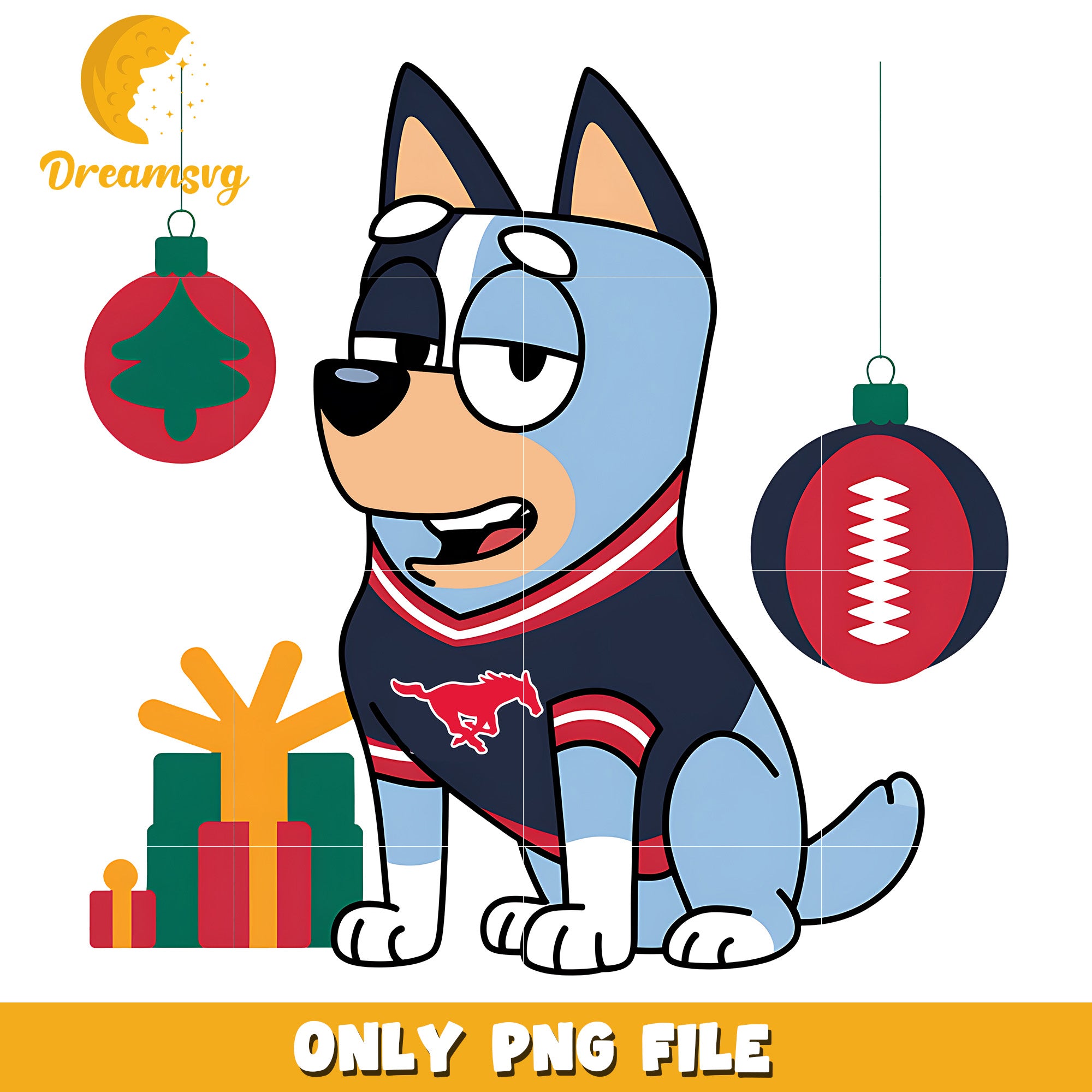 Bluey Mustangs on christmas day png, SMU Mustangs png, ncaa png