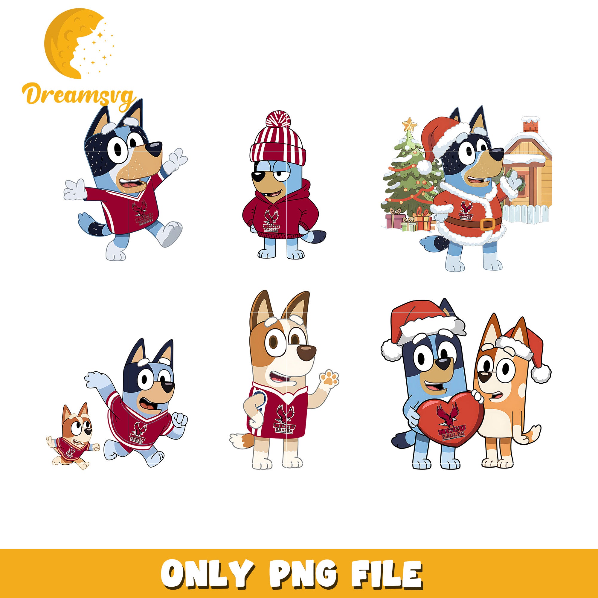Bluey Bingo characters christmas bundle png, NCCU Eagles png