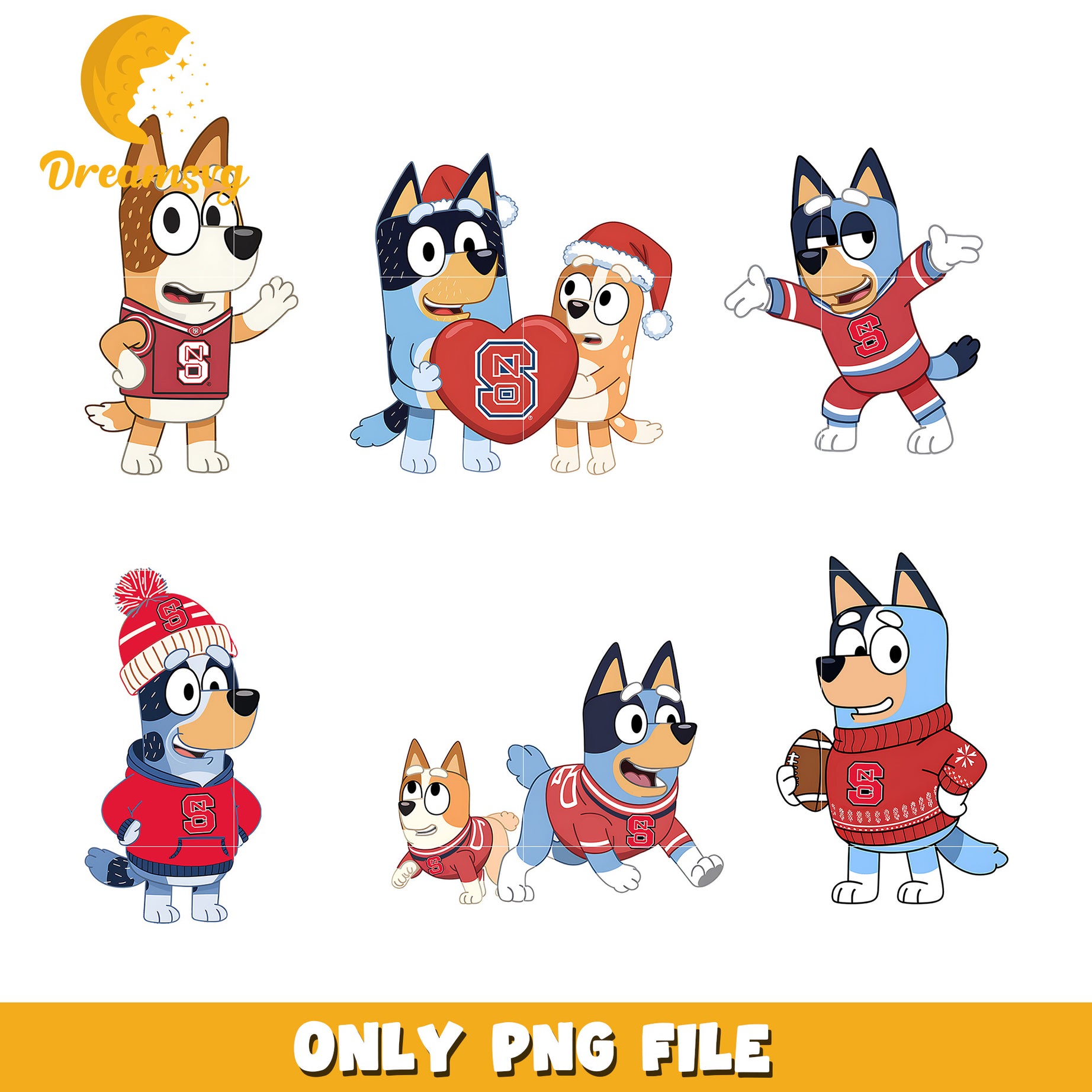 Bluey Bingo on christmas day bundle png, NC State Wolfpack png