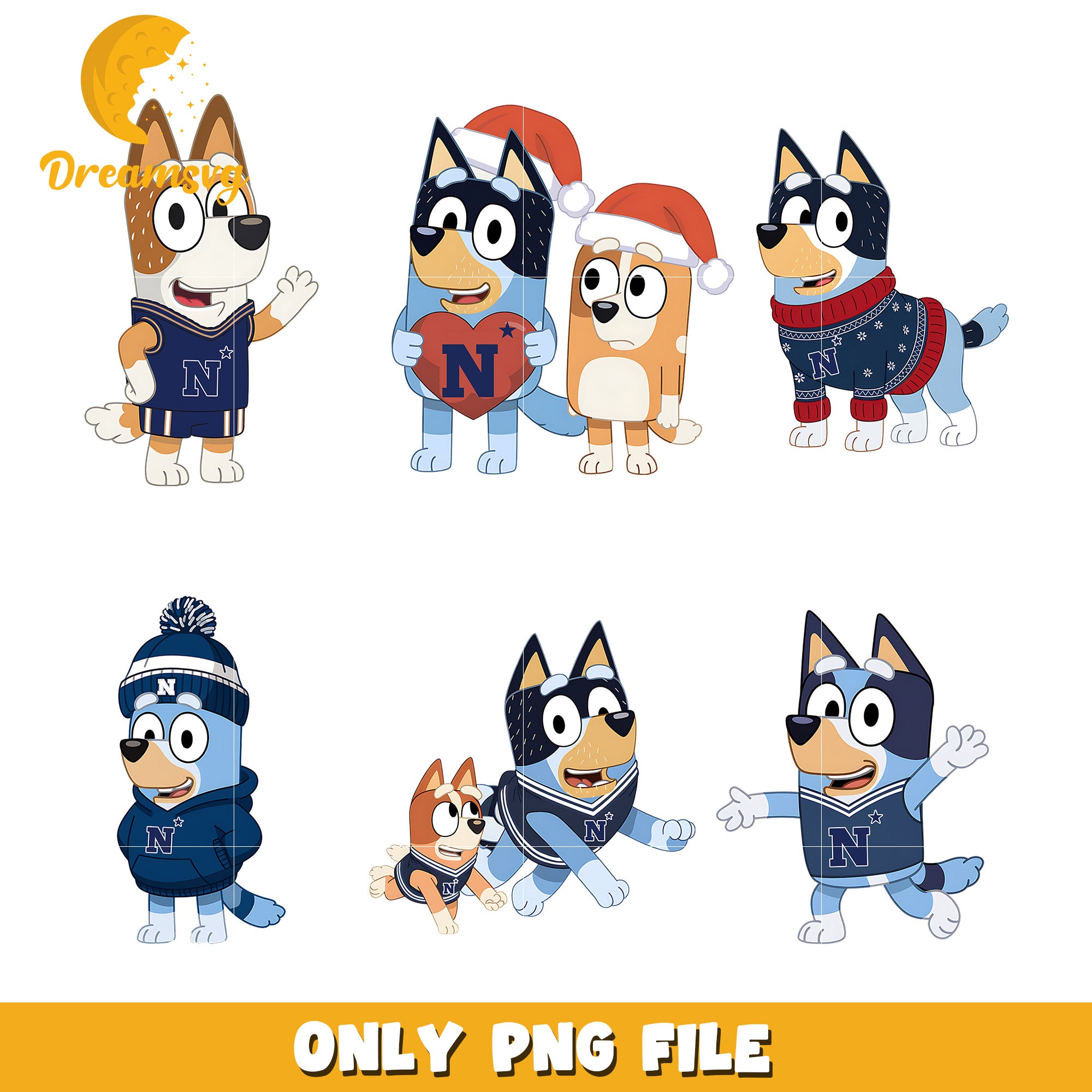 Bluey character ncaa team bundle png, Navy Midshipmen png