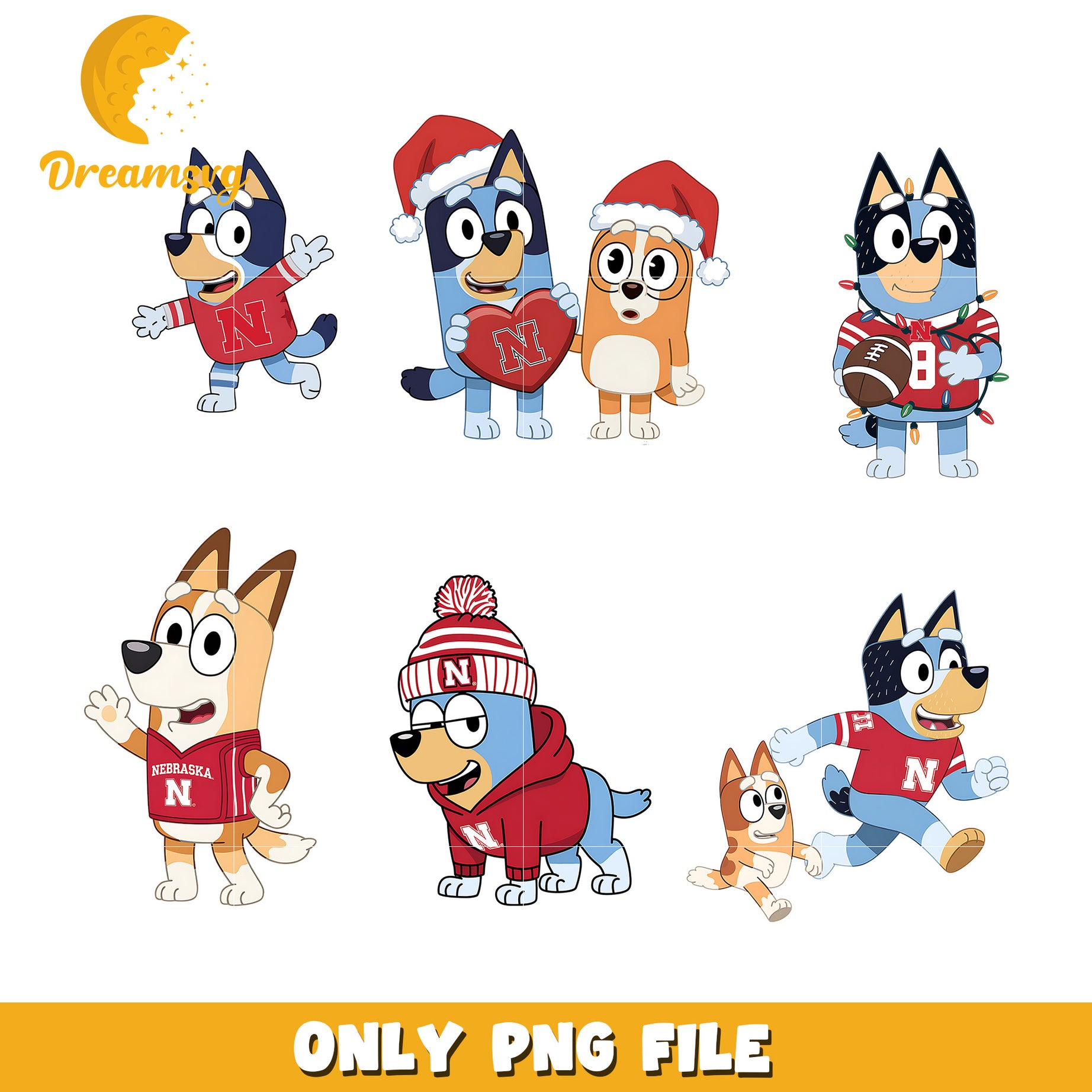 Bluey Bingo christmas bundle png, Nebraska Cornhuskers png