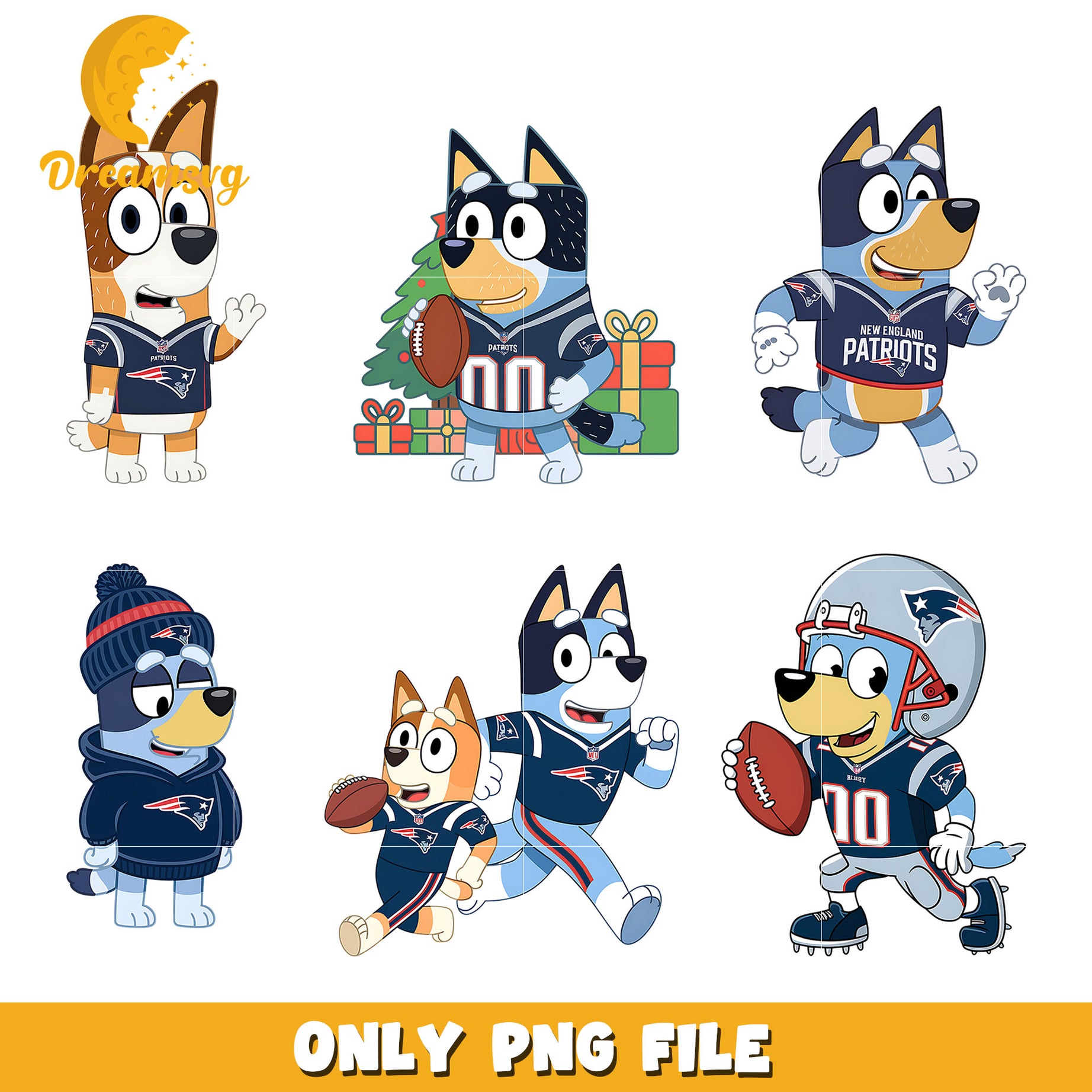 Bluey cartoon bundle png, New England Patriots png, nfl png