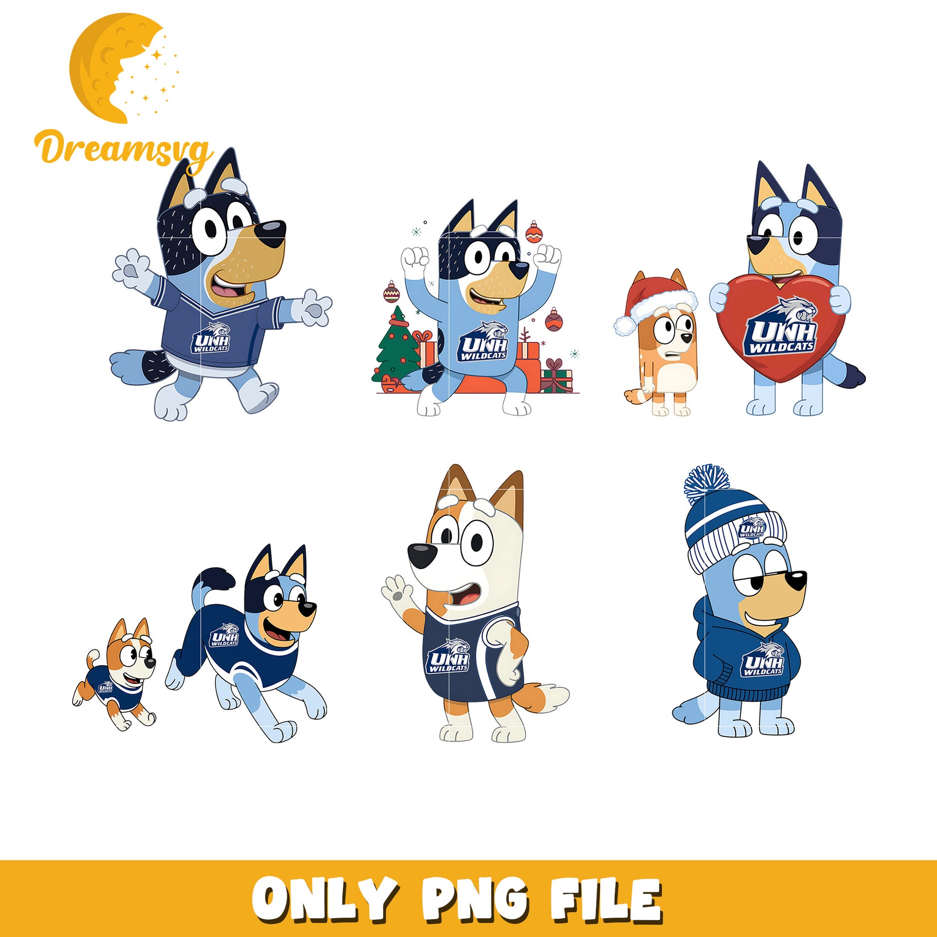 Bingo characters and ncaa team bundle png, New Hampshire Wildcats png