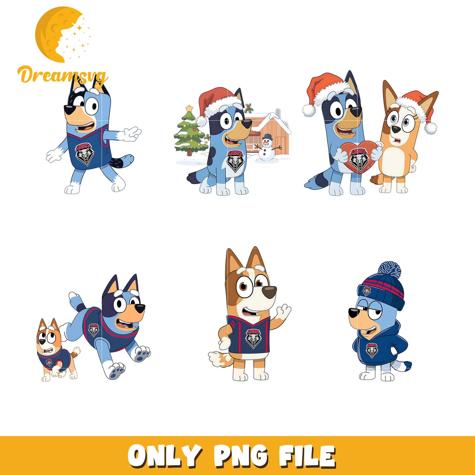 Bluey Bingo cartoon bundle png, New Mexico Lobos png, ncaa png