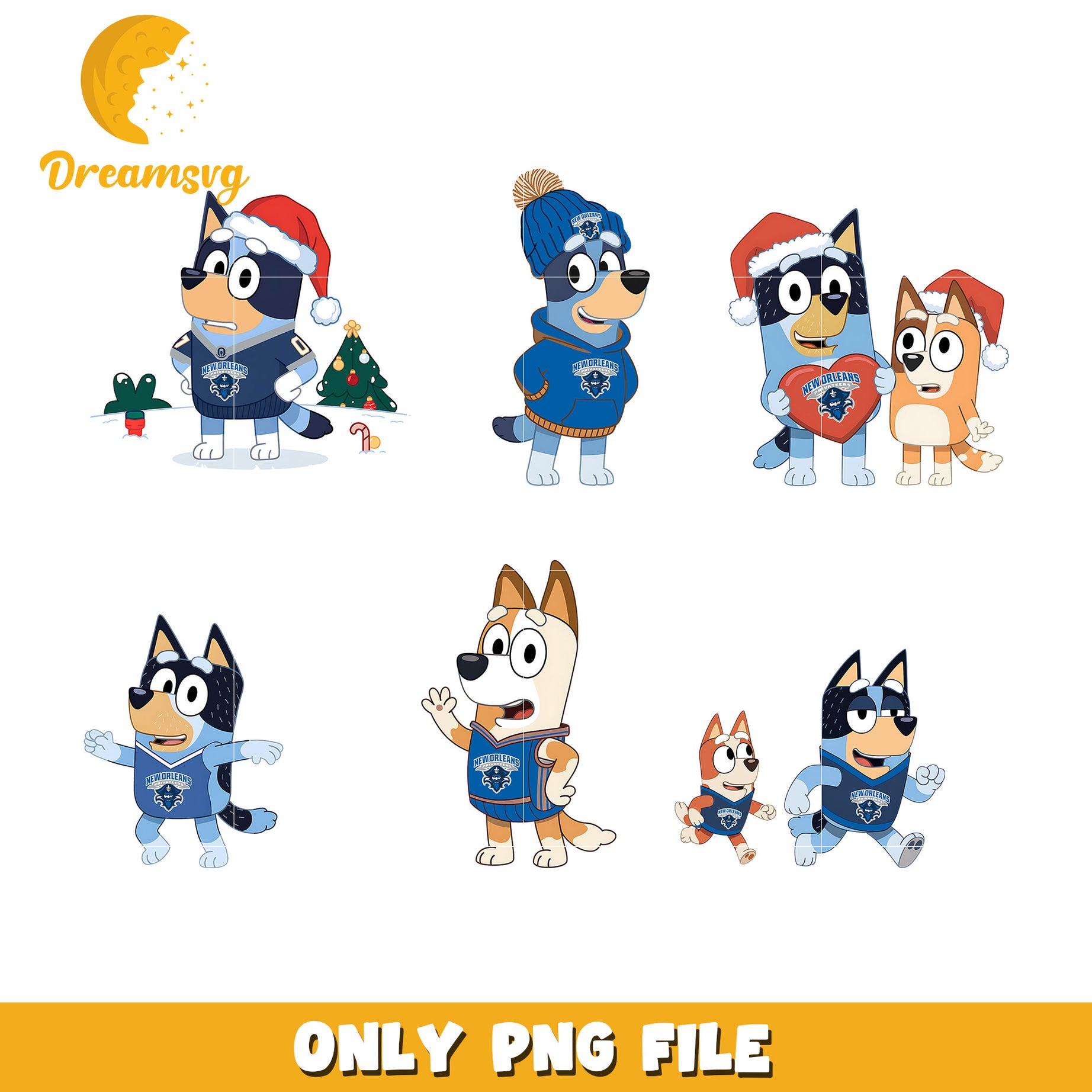Bluey characters and ncaa team bundle png, New Orleans Privateers png