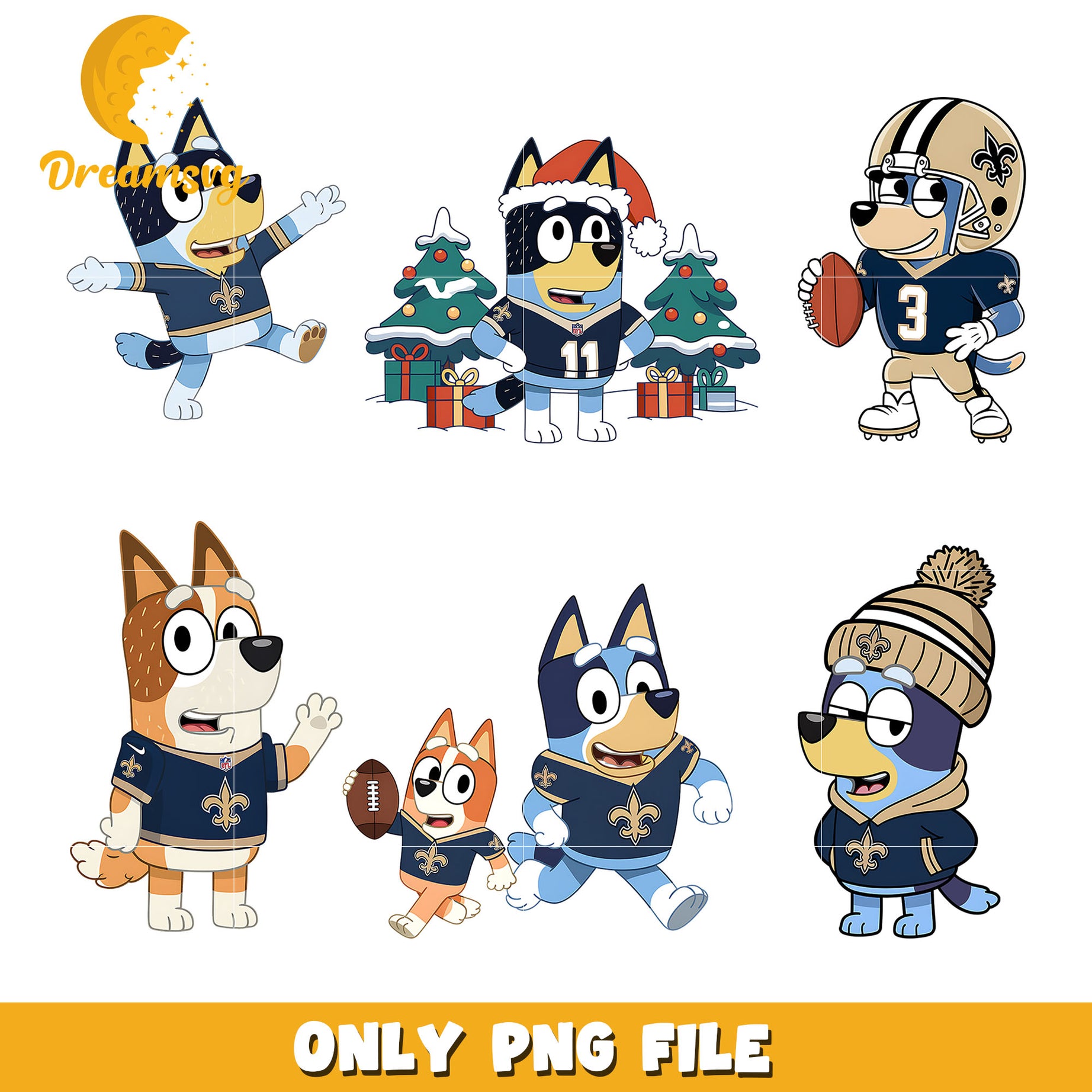 Bluey bingo christmas bundle png, New Orleans Saints png, nfl png