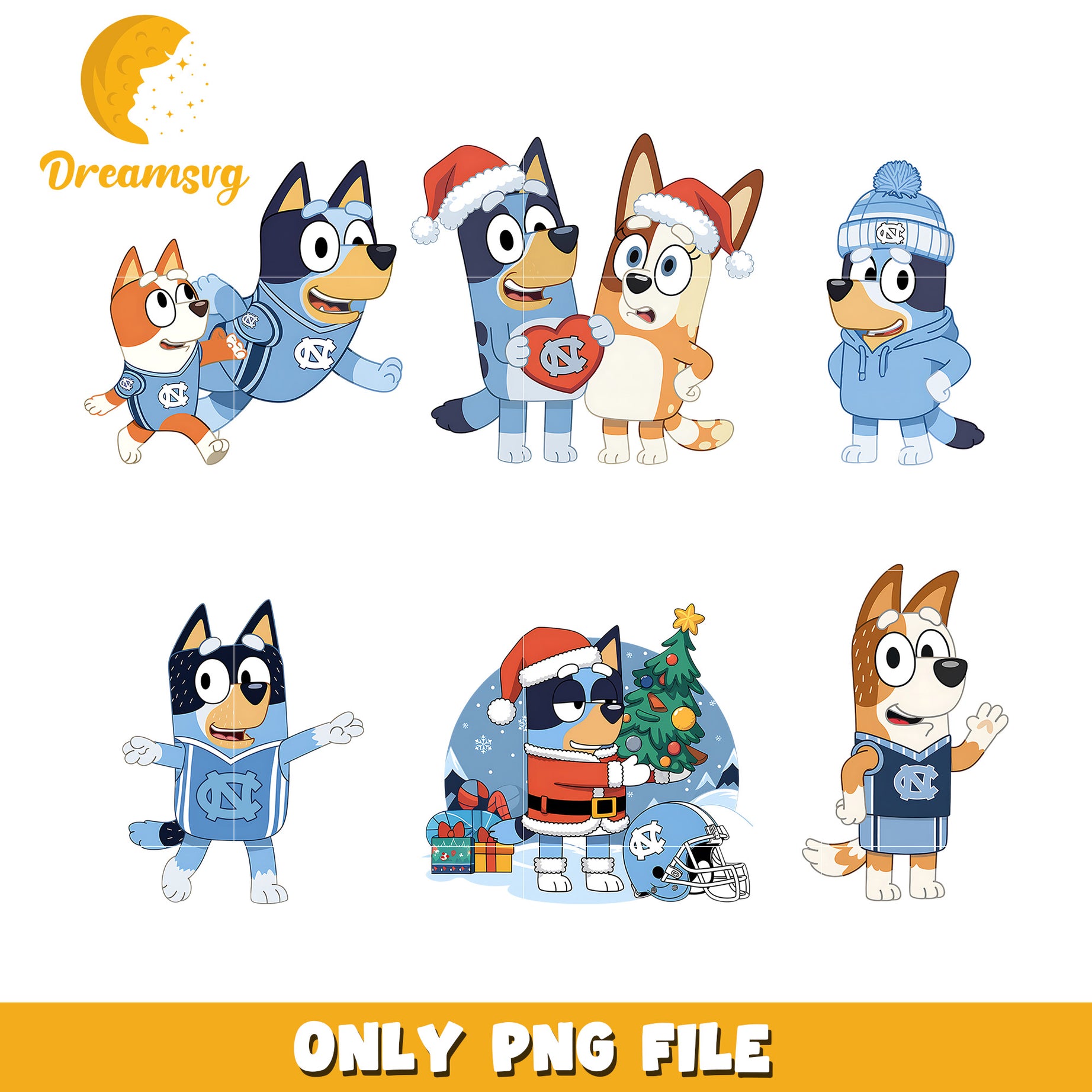 Bluey cartoon on christmas bundle png, North Carolina Tar Heels png