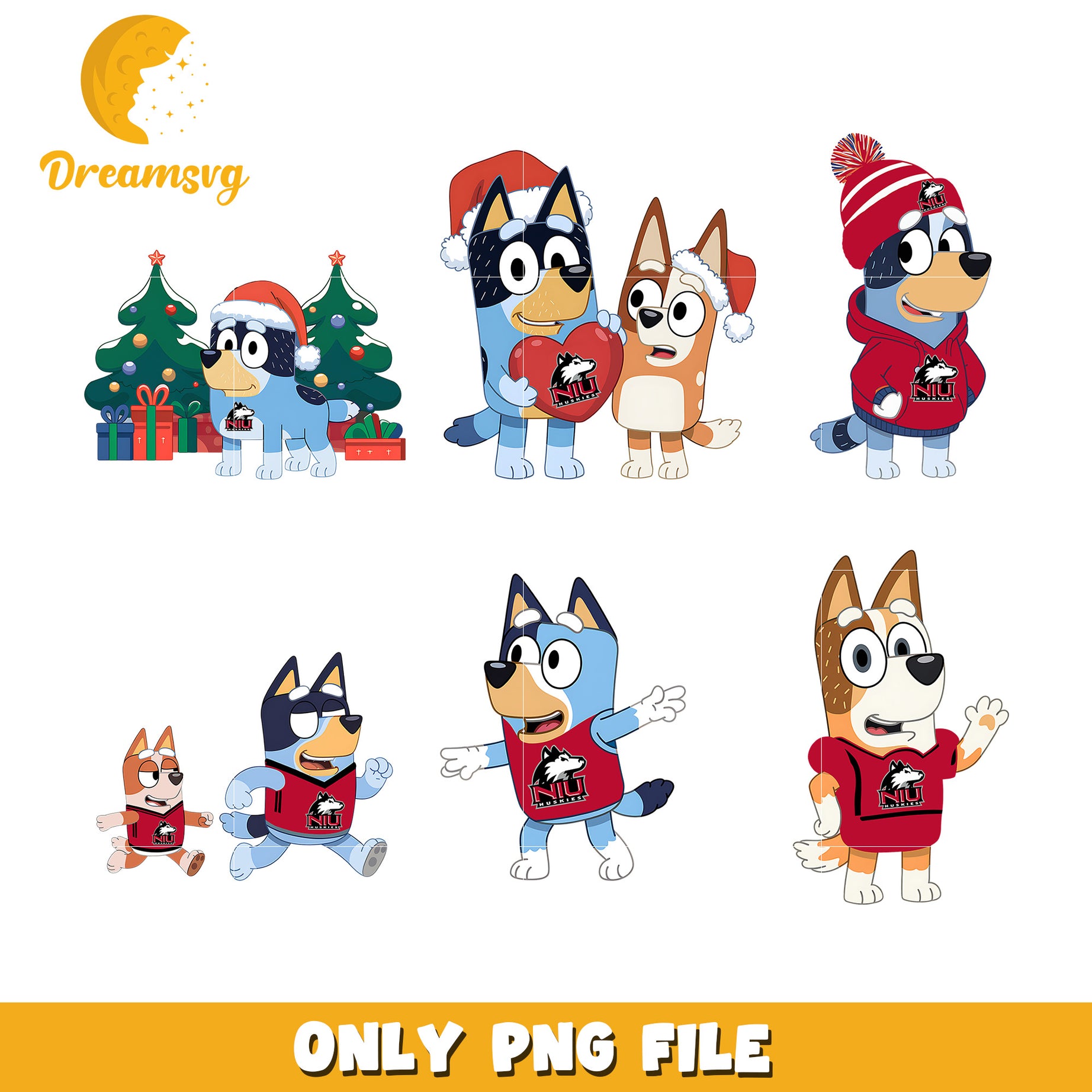 Bluey cartoon christmas bundle png, Northern Illinois Huskies png