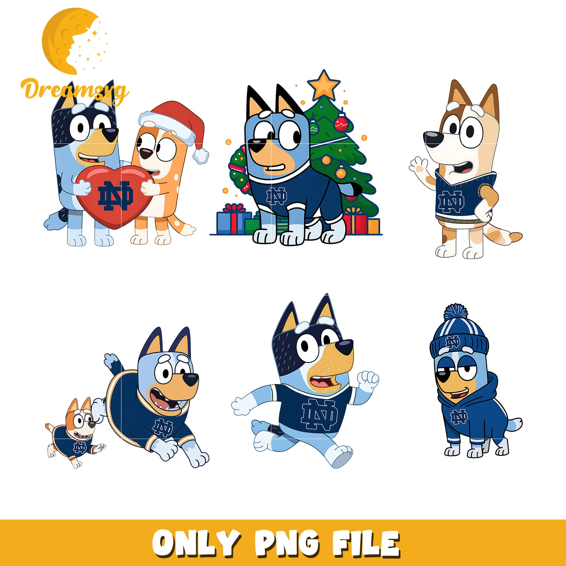 Bluey cartoon logo ncaa bundle png, Notre Dame Fighting Irish png