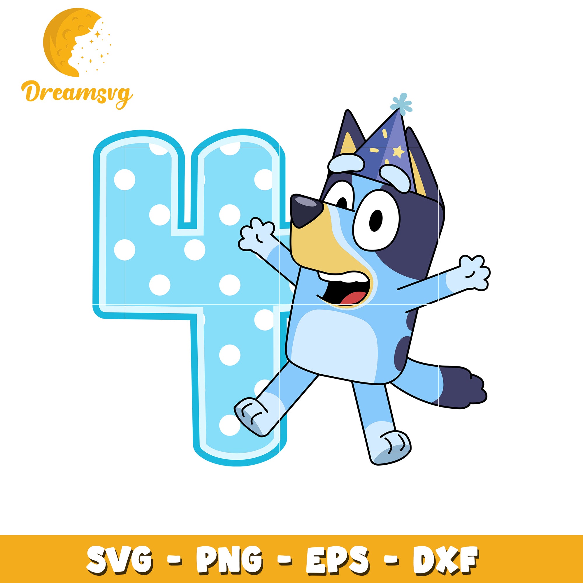 Bluey Number 4 SVG PNG EPS DXF
