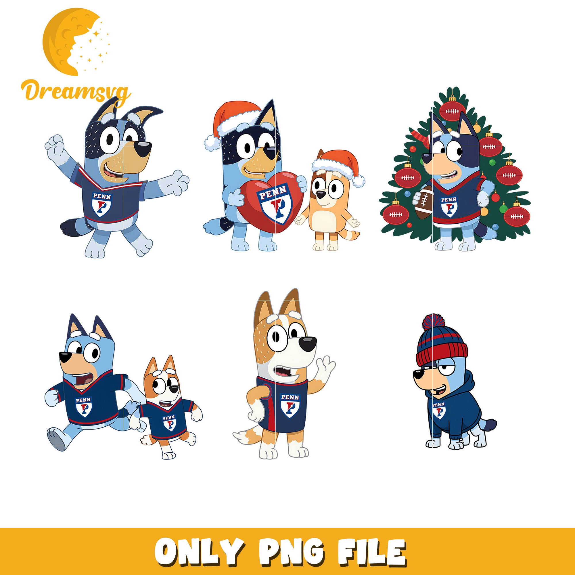 Bluey characters on christmas bundle png, Penn Quakers png, ncaa png
