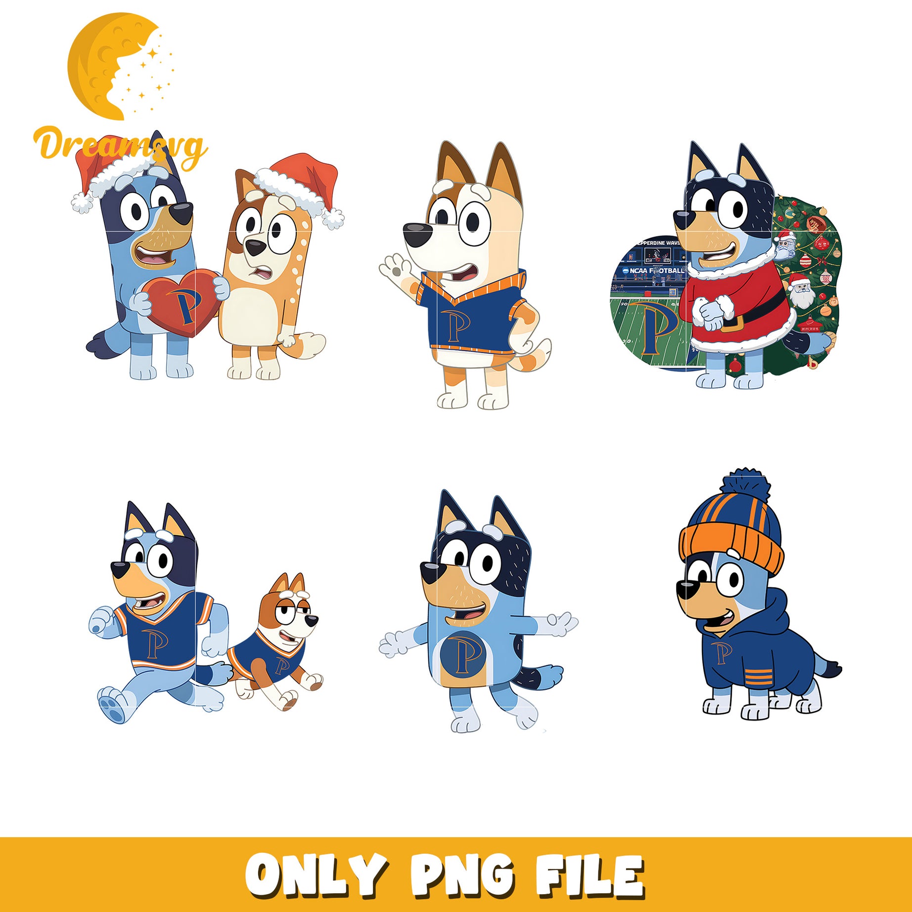 Bingo Bluey cartoon bundle png, Pepperdine Waves png, ncaa png