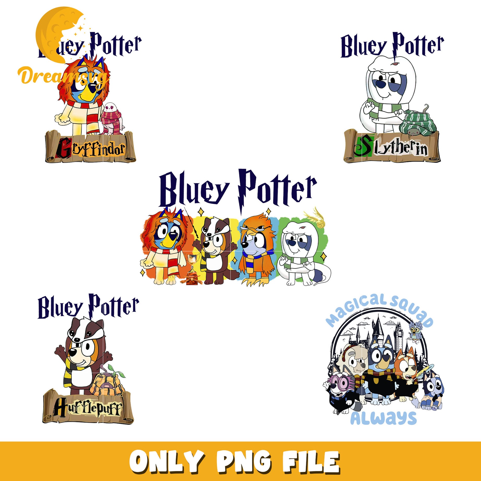 Bluey Potter bundle png, Bluey magical squad always png