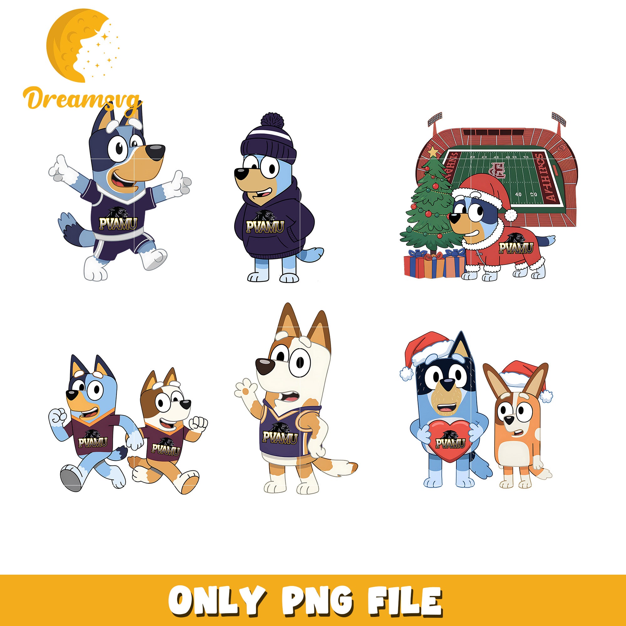 Bingo and Bluey ncaa team bundle png, Prairie View A&M Panthers png