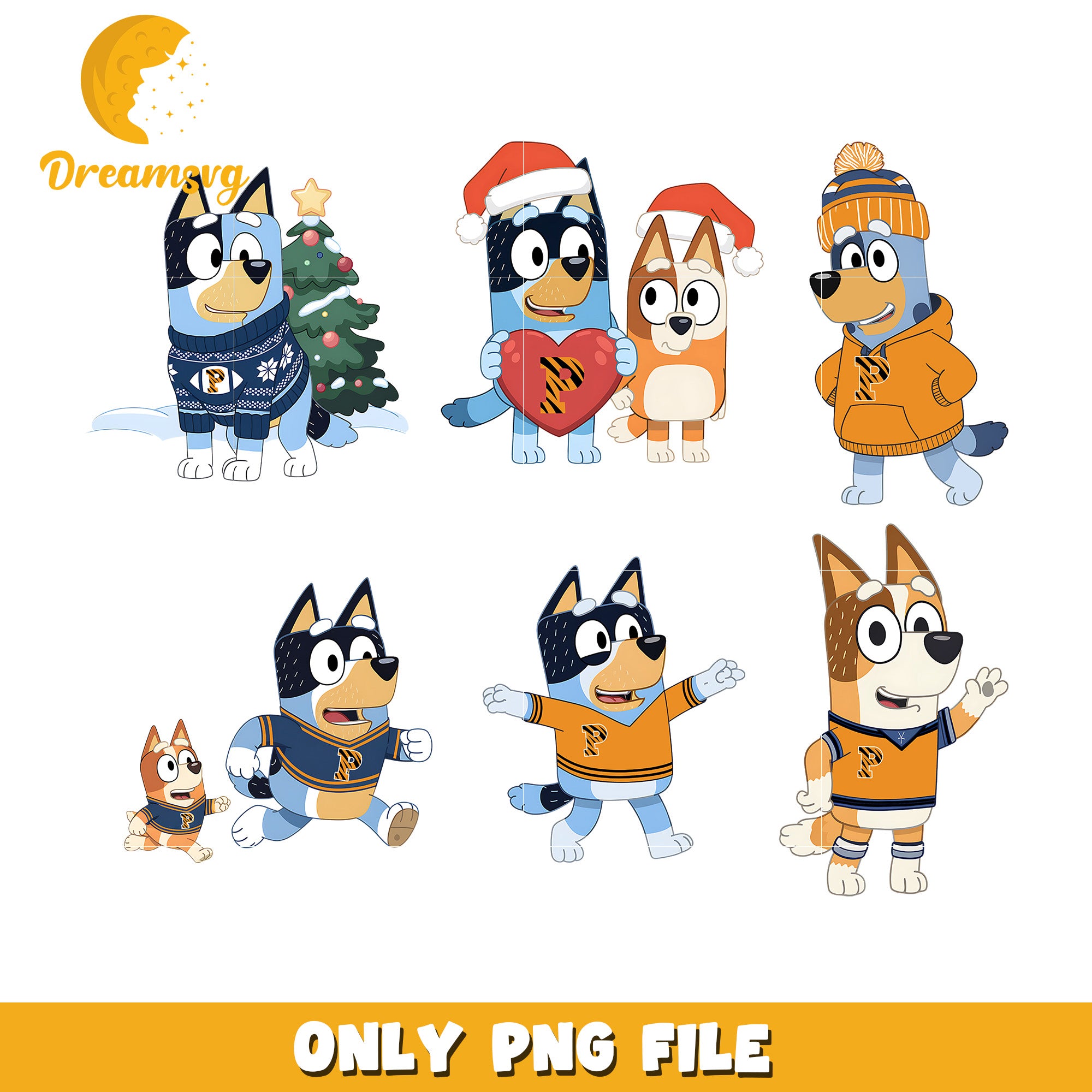 Bingo and Bluey on christmas bundle png, Princeton Tigers png