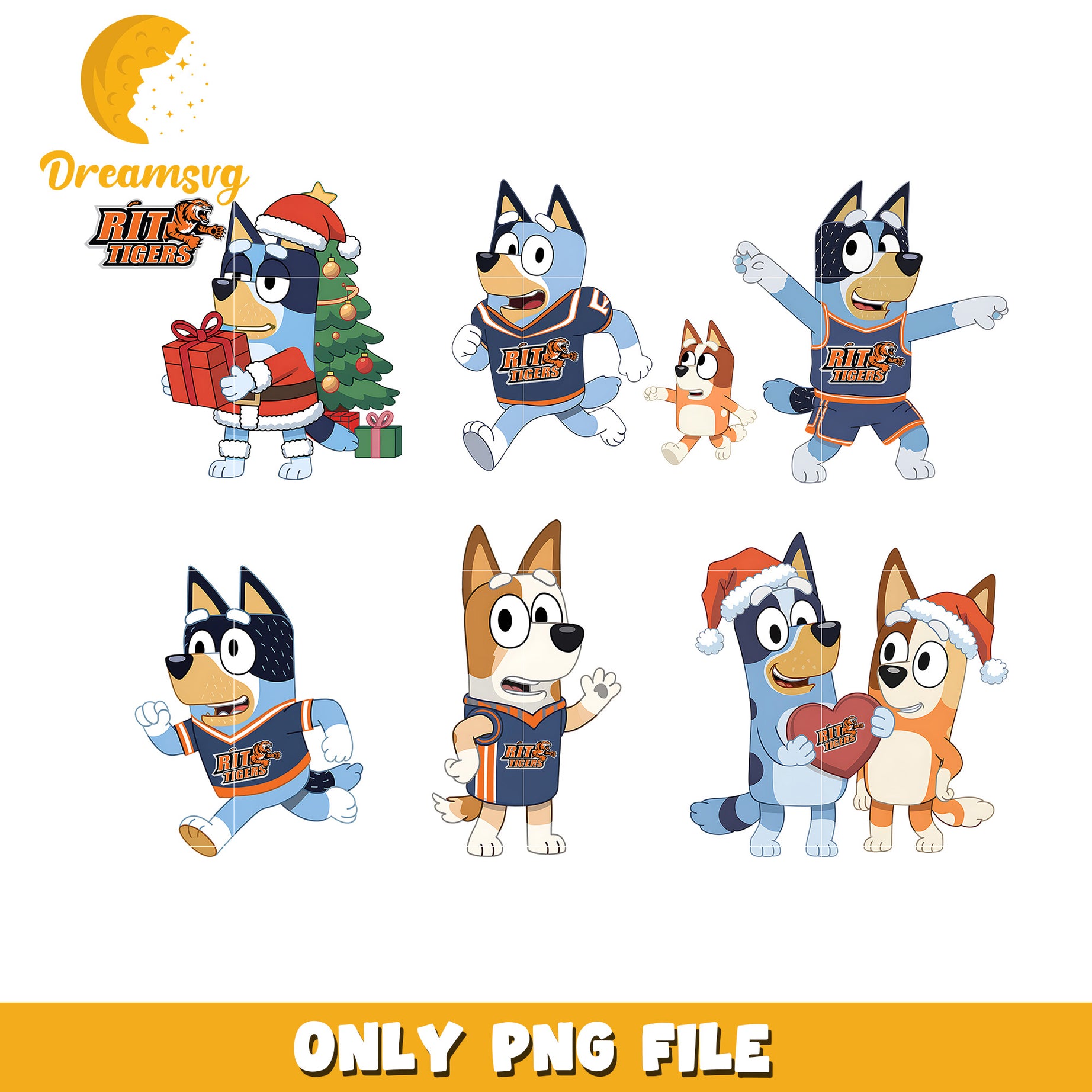 Bluey cartoon ncaa and christmas bundle png, RIT Tigers png, ncaa png