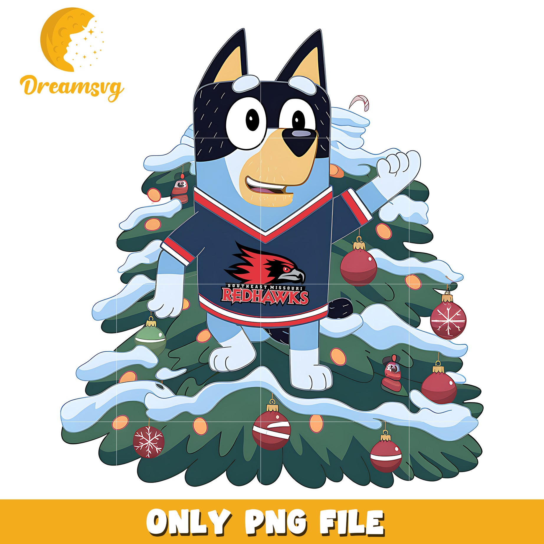 Bluey Redhawks christmas tree png, SE Missouri State Redhawks png