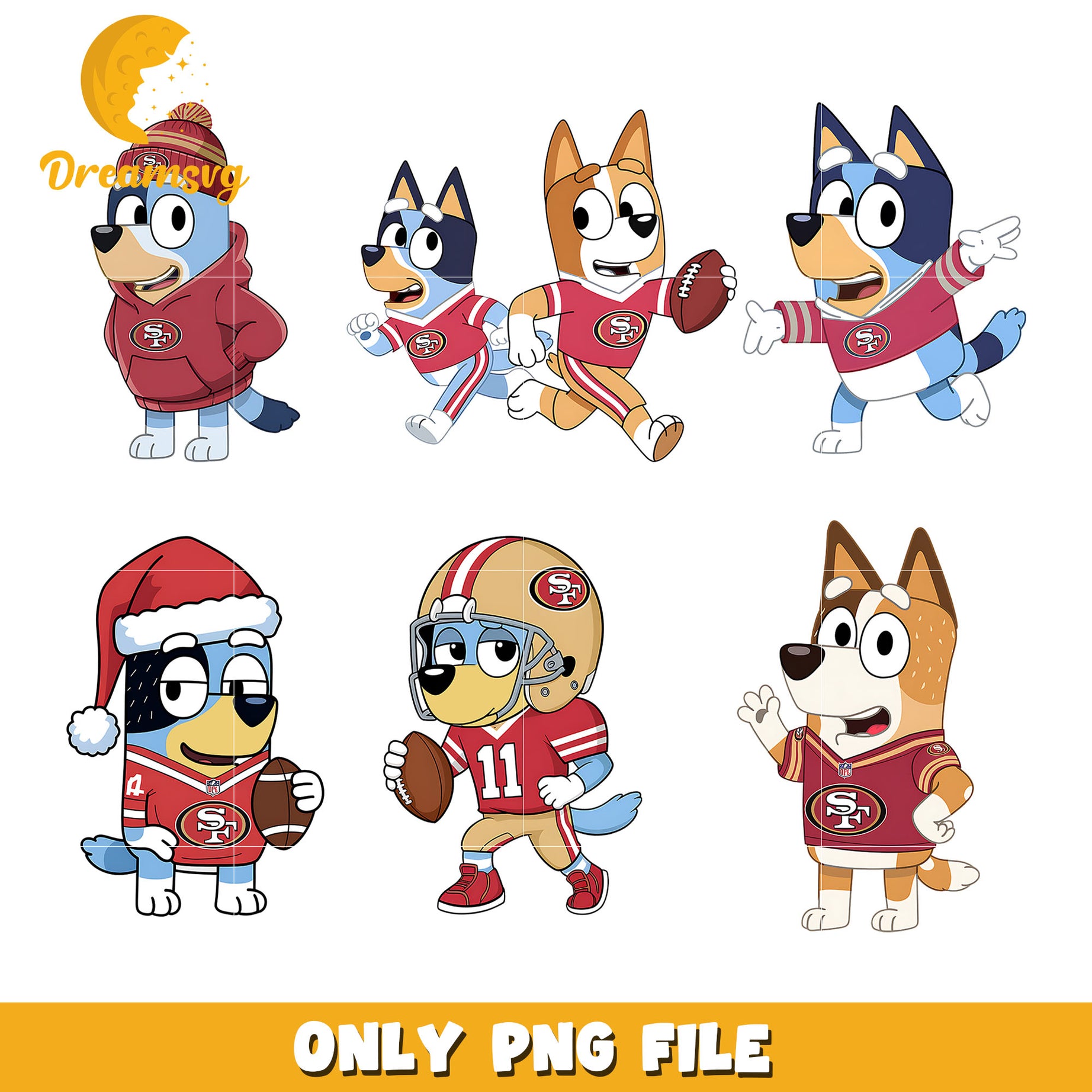 Bluey bingo dog bundle png, San Francisco 49ers png, nfl png