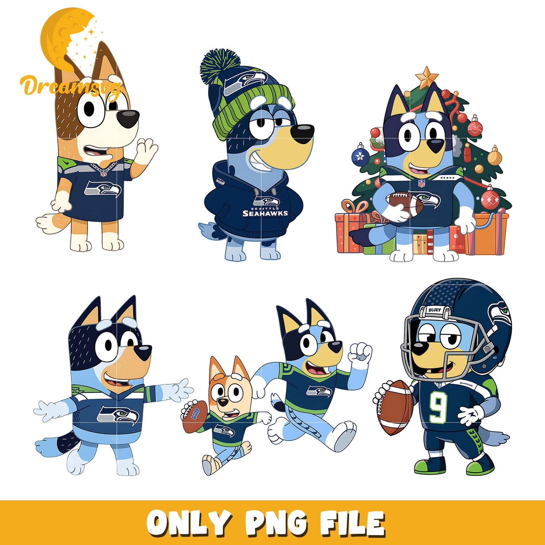 Bluey and bingo christmas bundle png, Seattle Seahawks png, nfl png