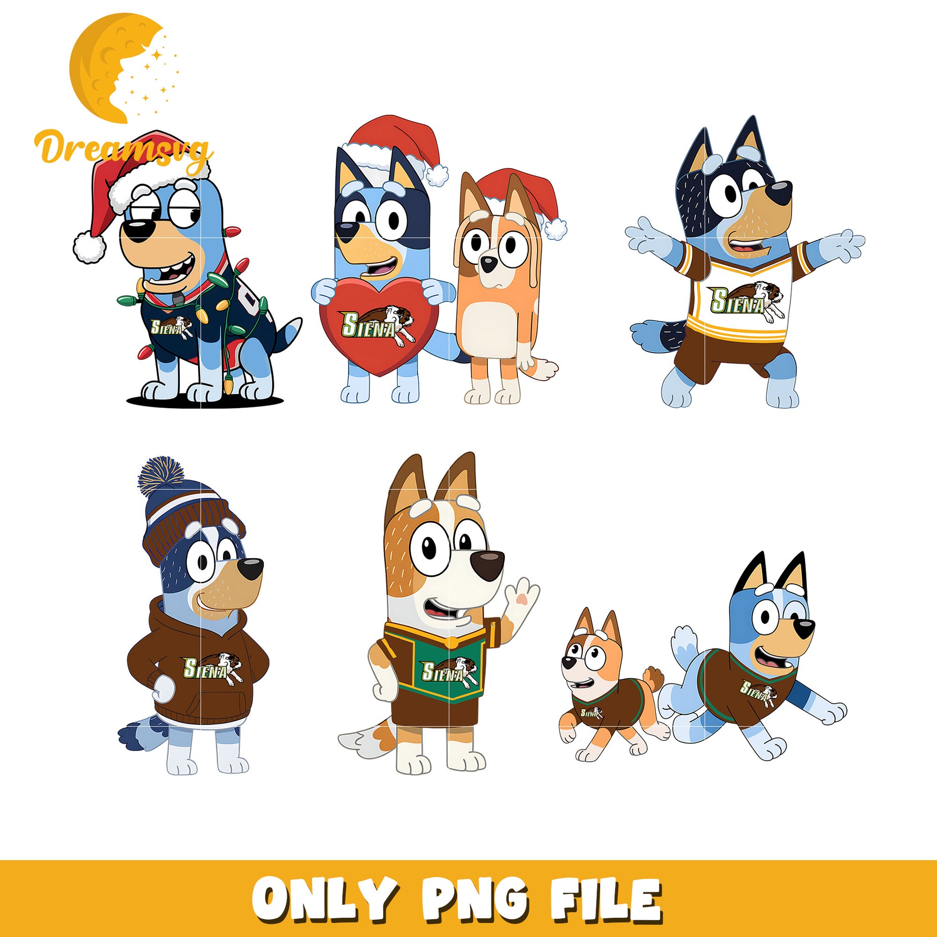 Bluey cartoon characters ncaa fan bundle png, Siena Saints png