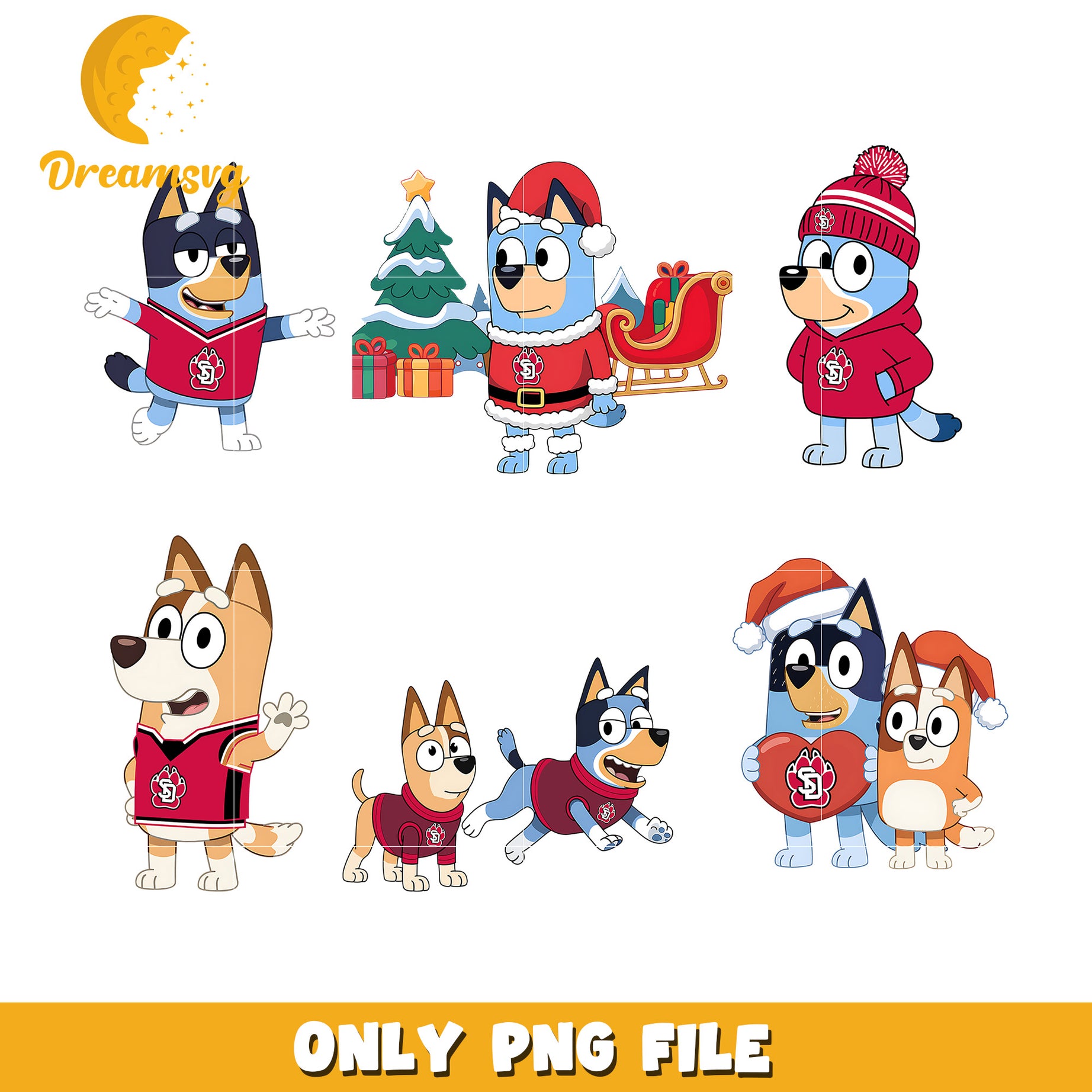 Bingo Bluey on christmas bundle png, South Dakota Coyotes png