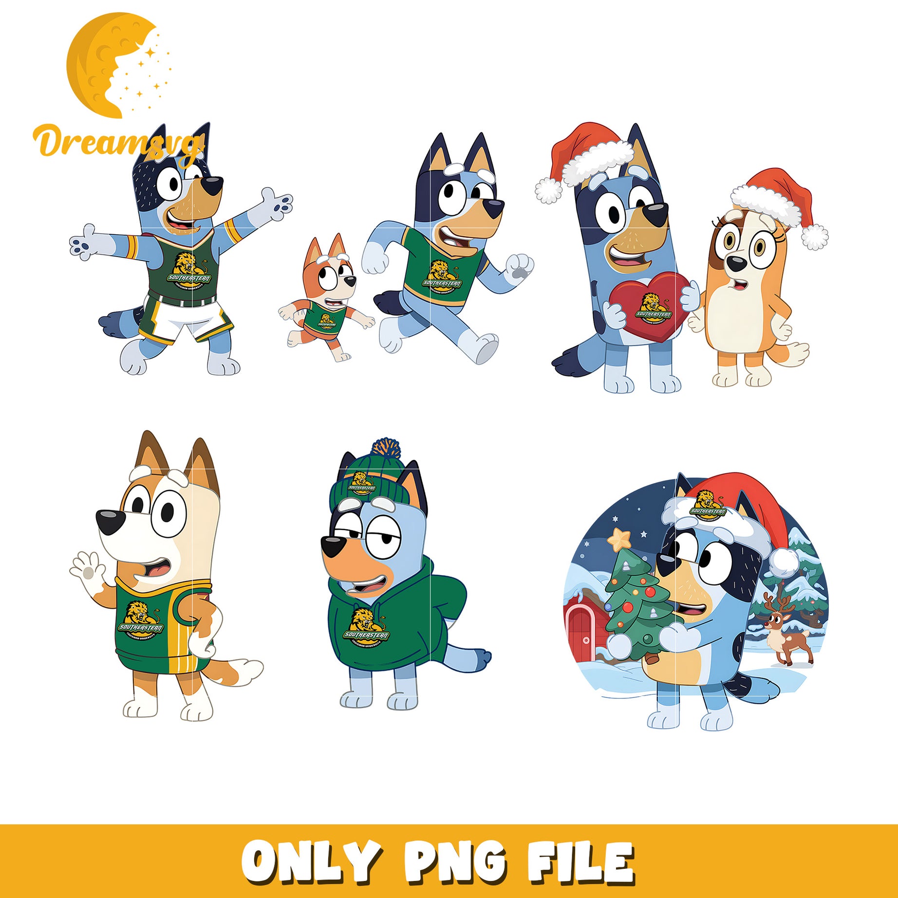 Bingo Bluey cartoon bundle png, Southeastern Louisiana Lions png