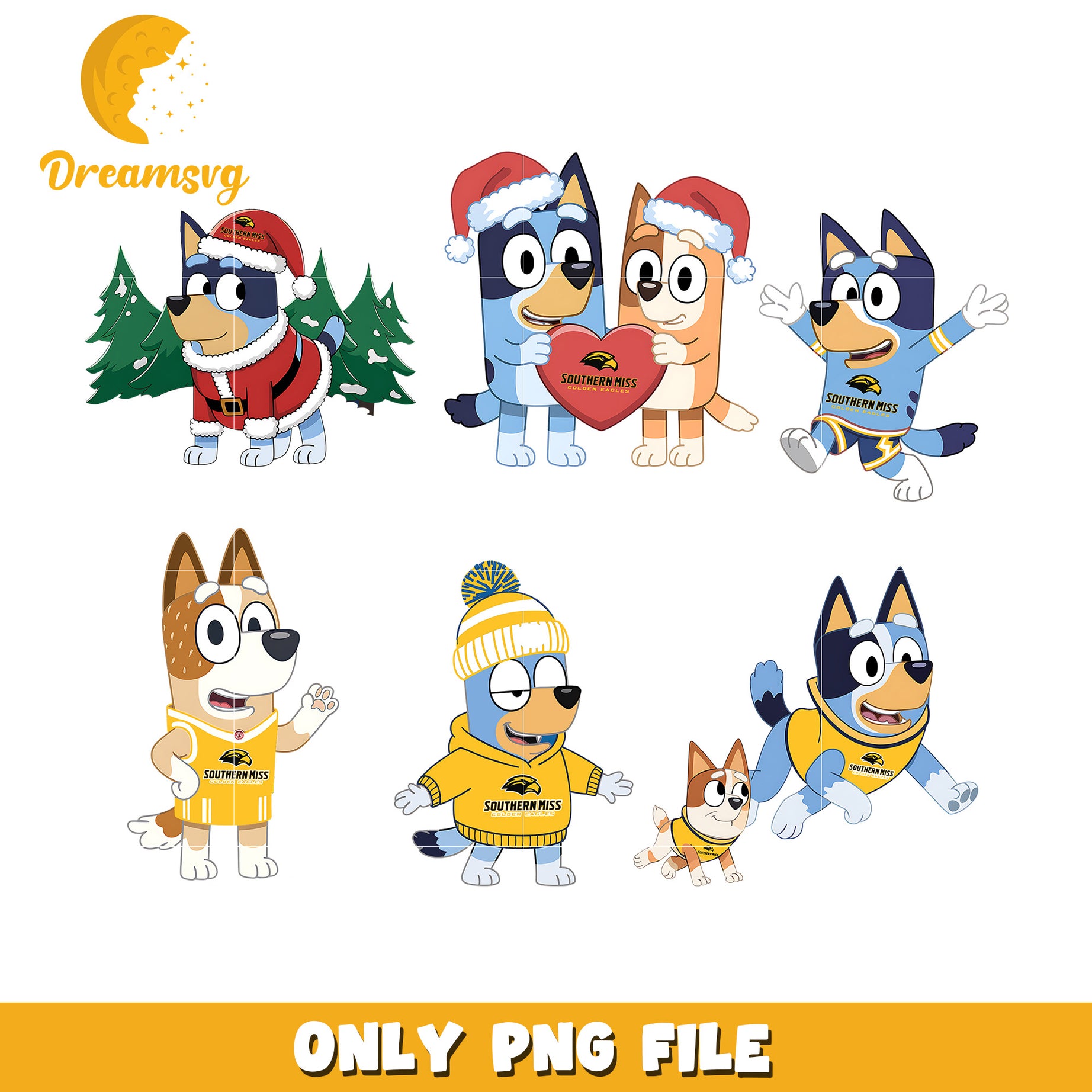 Bluey and Bingo bundle png, Southern Miss Golden Eagles png