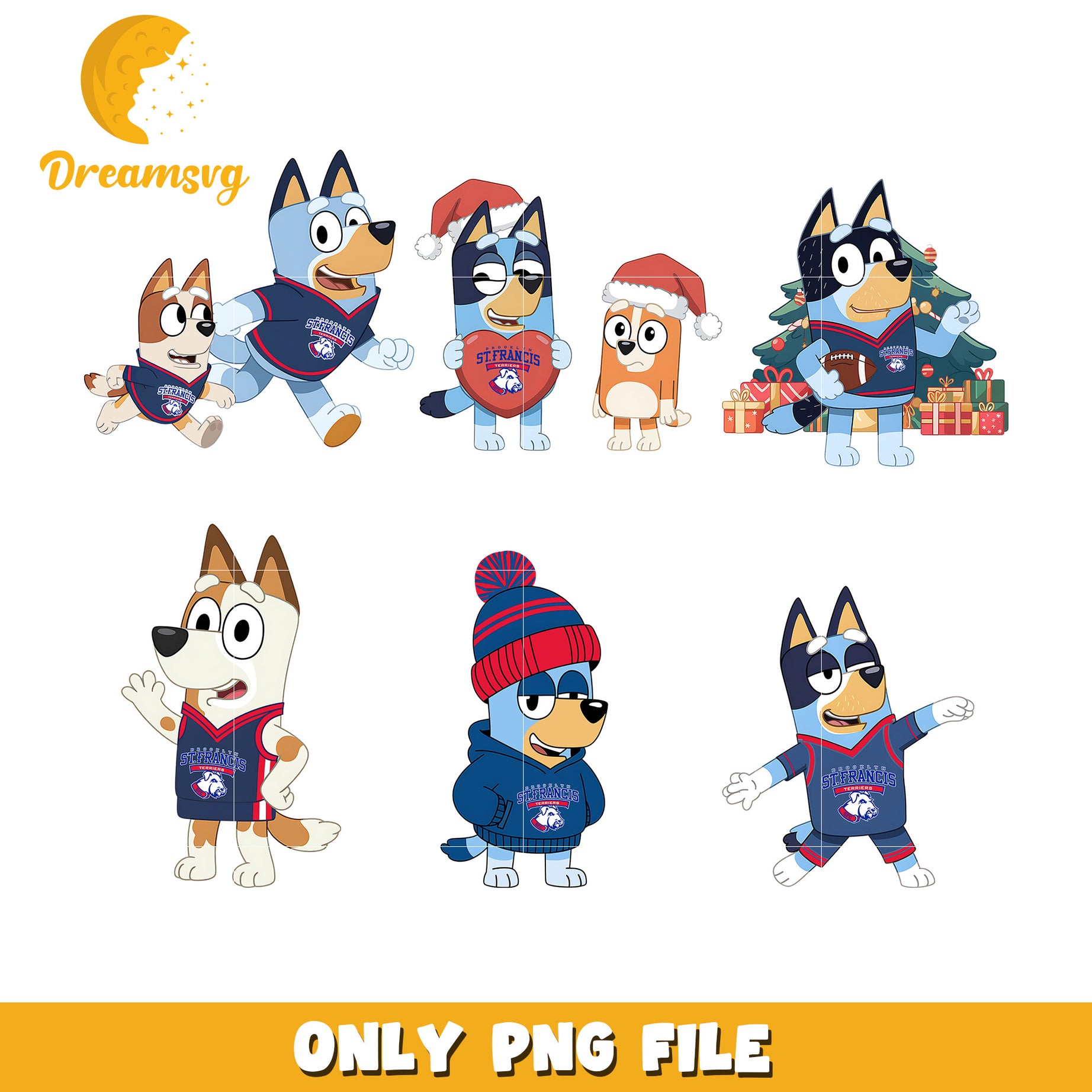 Bluey character bundle png, St Francis Terriers png, ncaa png