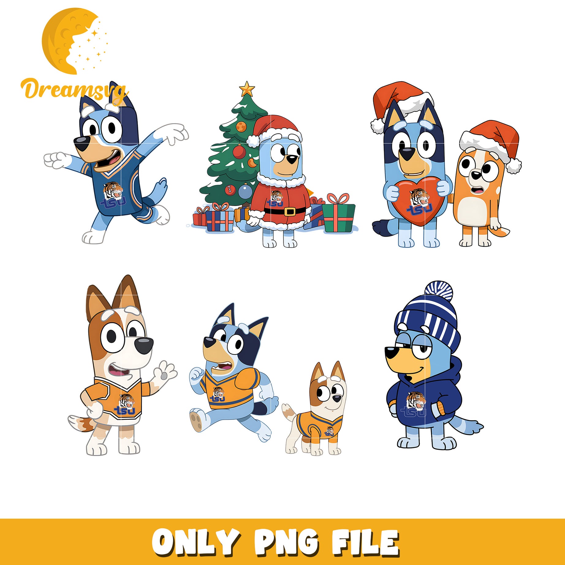 Bluey and Bingo noel bundle png, Tennessee State Tigers png, bluey png