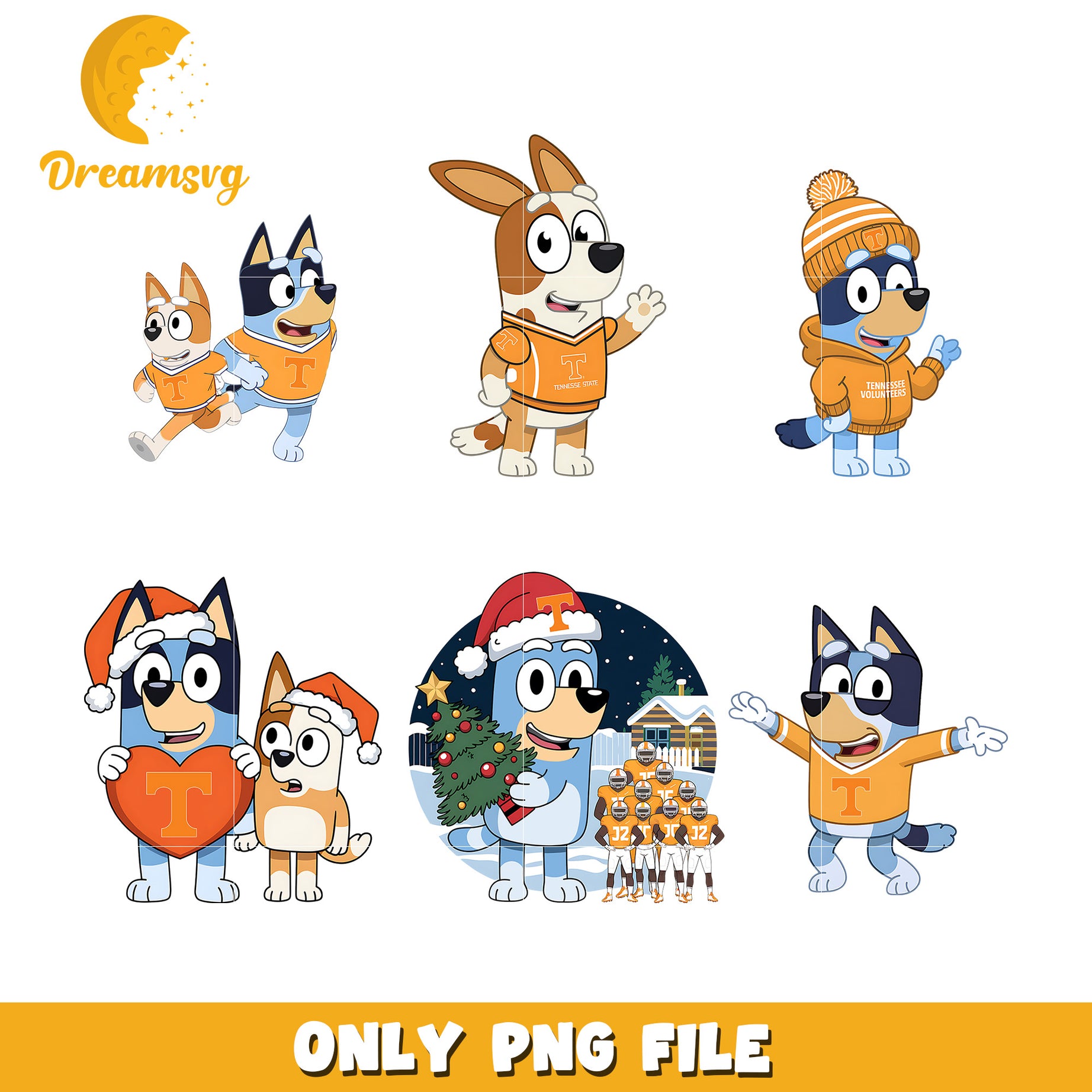 Bluey and Bingo christmas bundle png, Tennessee Volunteers png