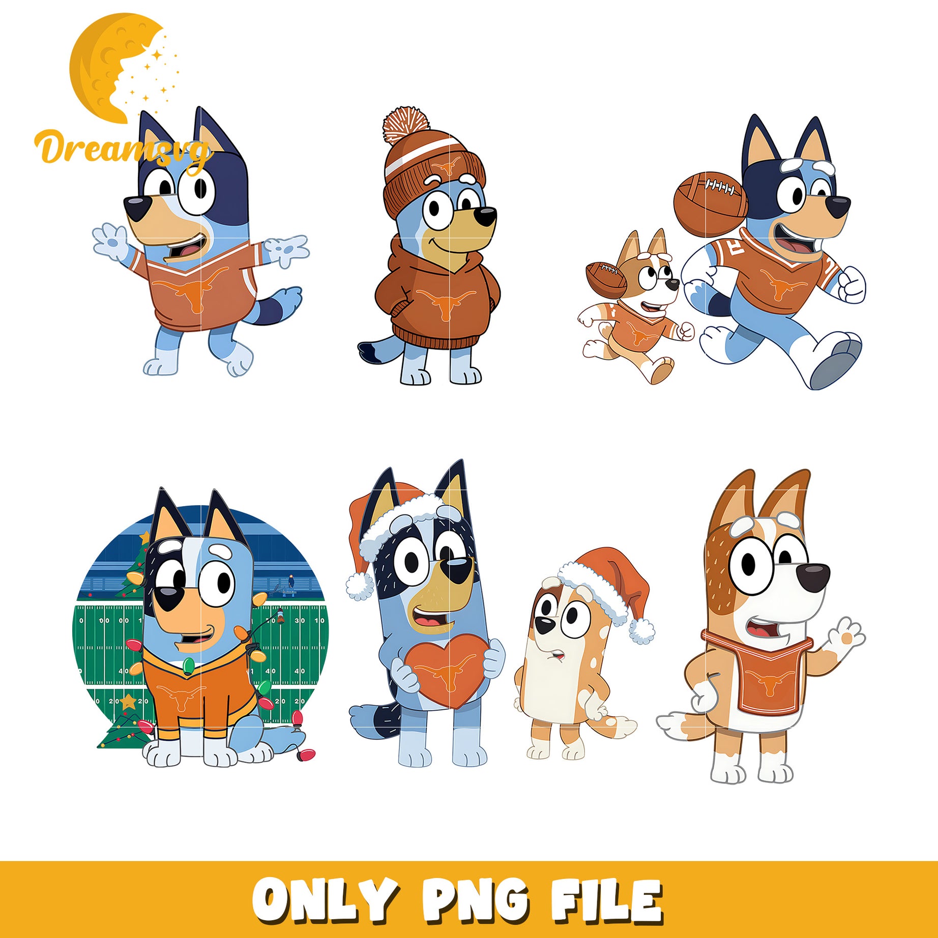 Bluey and Bingo bundle png, Texas Longhorns png, ncaa png